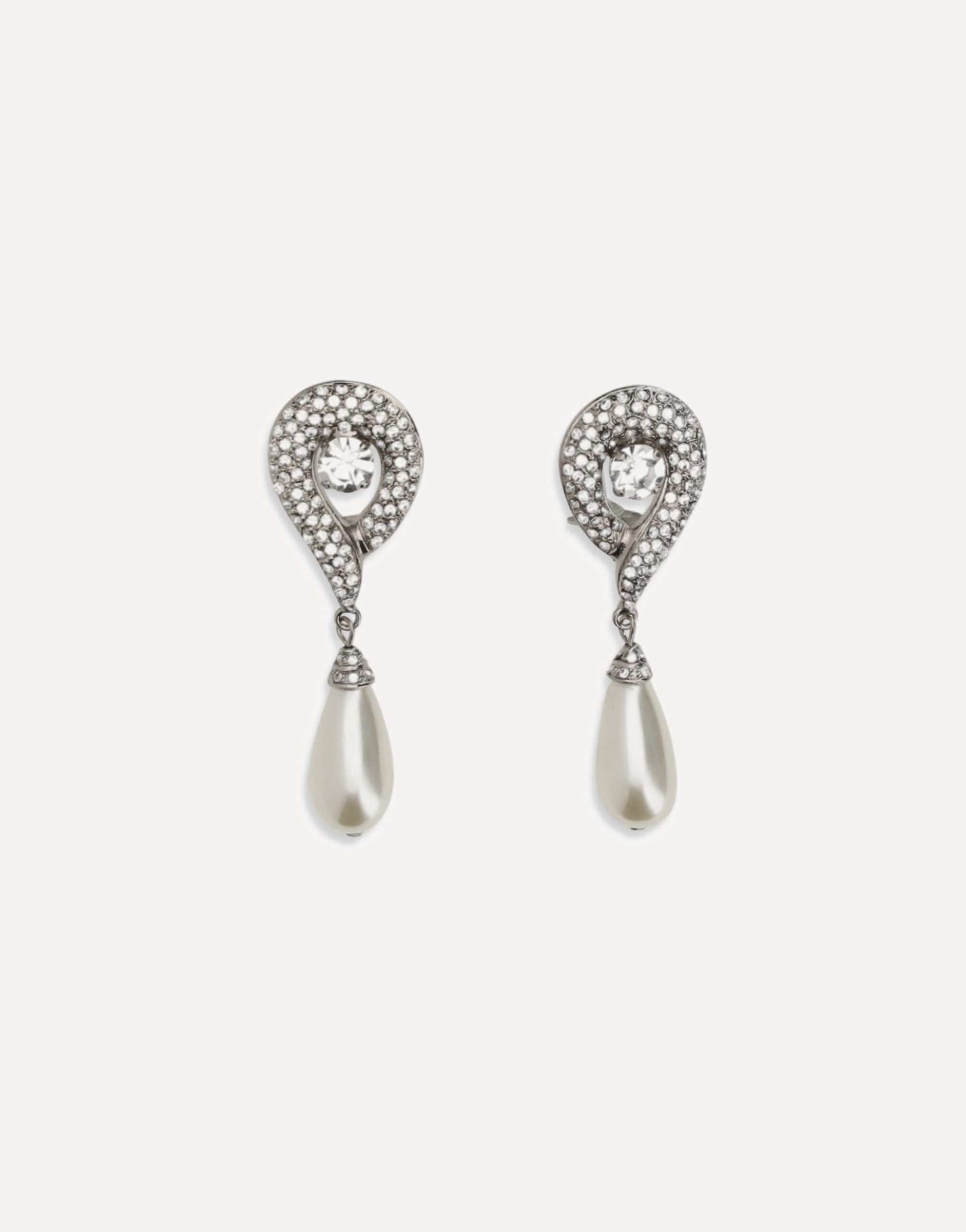 Alessandra Rich Crystal Earrings With Pearl Pendants