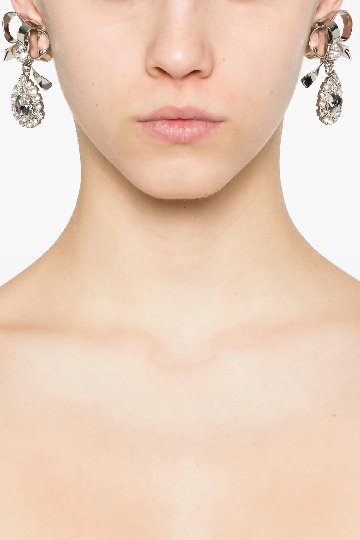 Alessandra Rich Metal Bow Crystal Drop Earrings - alternate view