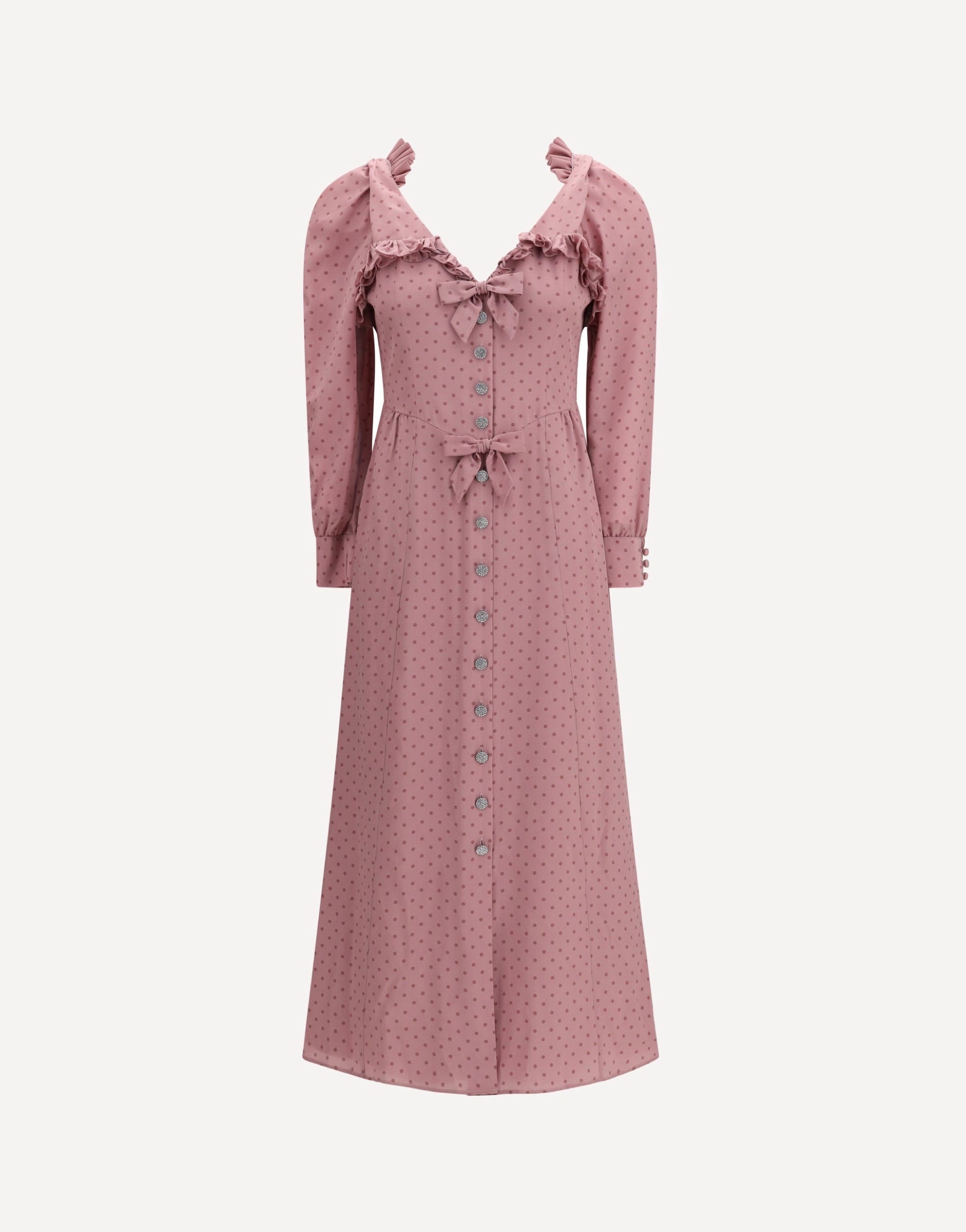 Alessandra Rich Polka Dot Midi Dress With Ruffles
