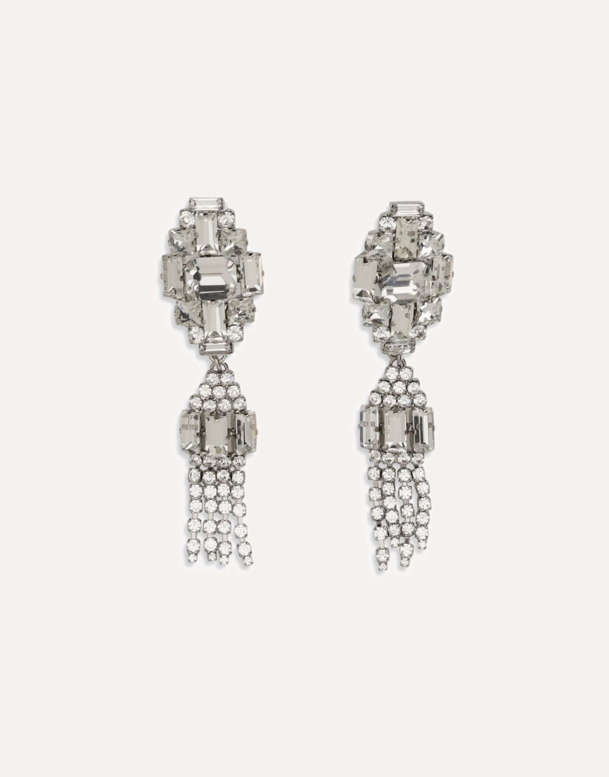 Alessandra Rich Silver-Colored Crystal Drop Earrings