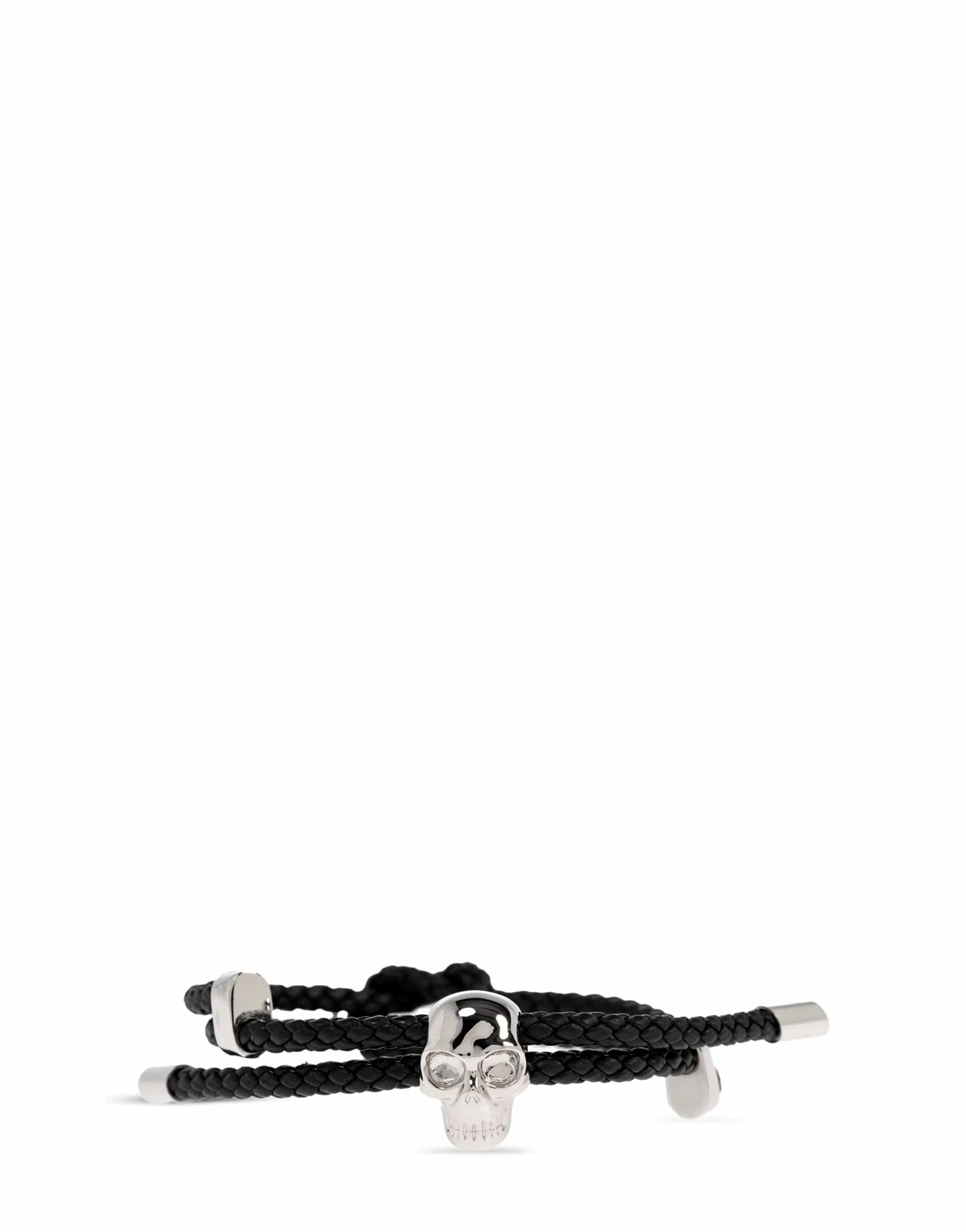 Alexander McQueen Alexander McQueen Black Braided Leather Skull Bracelet