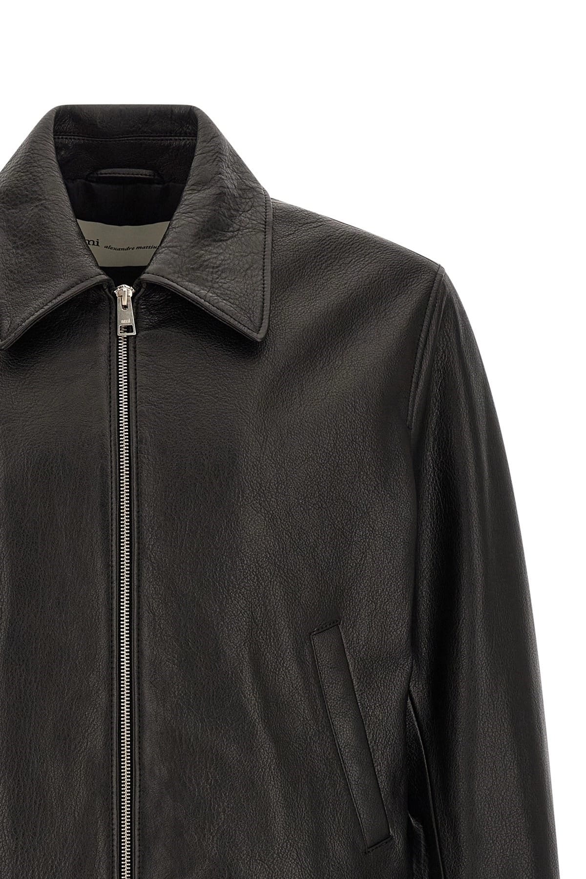 Ami Paris Ami Paris Ami De Coeur Leather Bomber Jacket