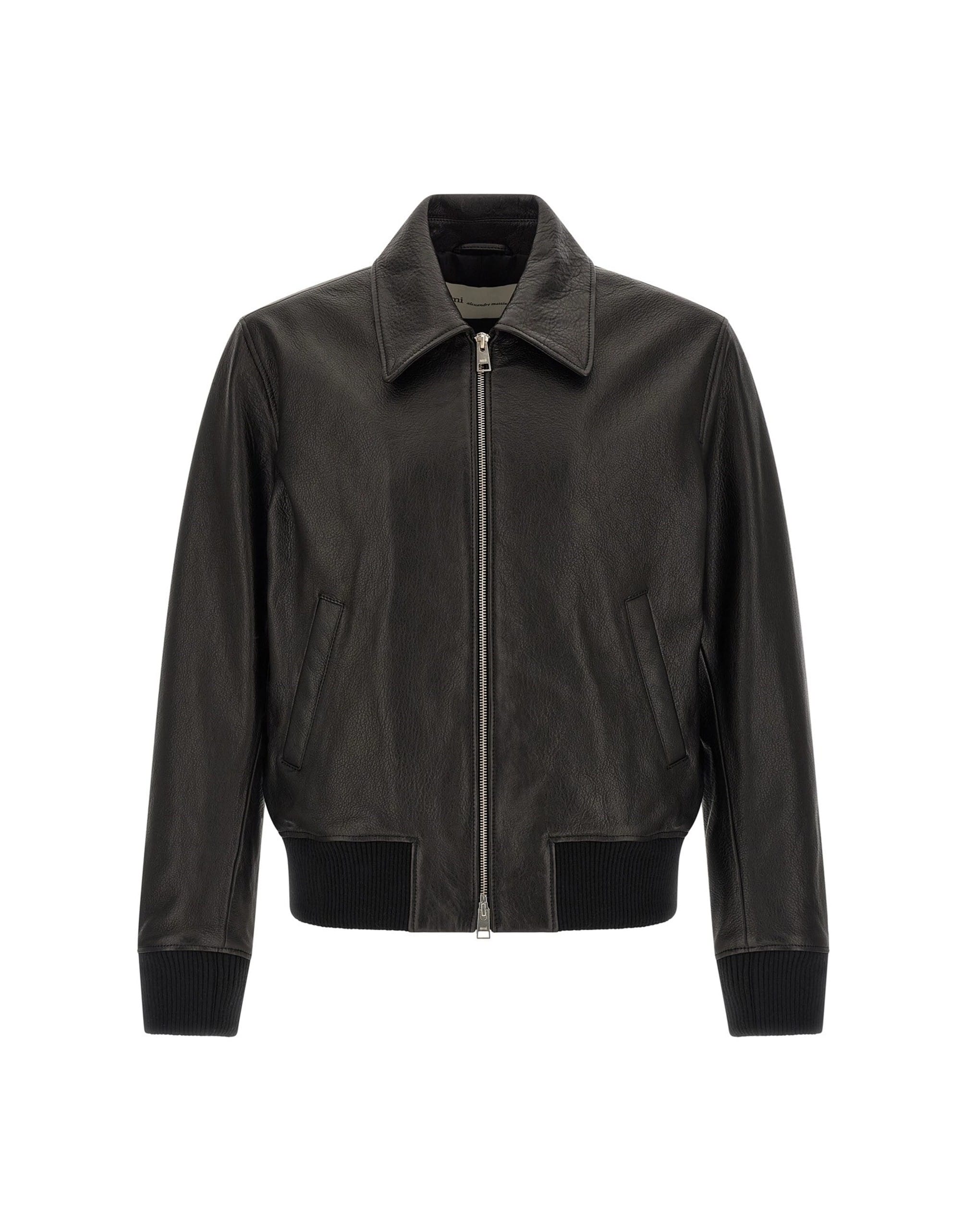 Ami Paris Ami Paris Ami De Coeur Leather Bomber Jacket