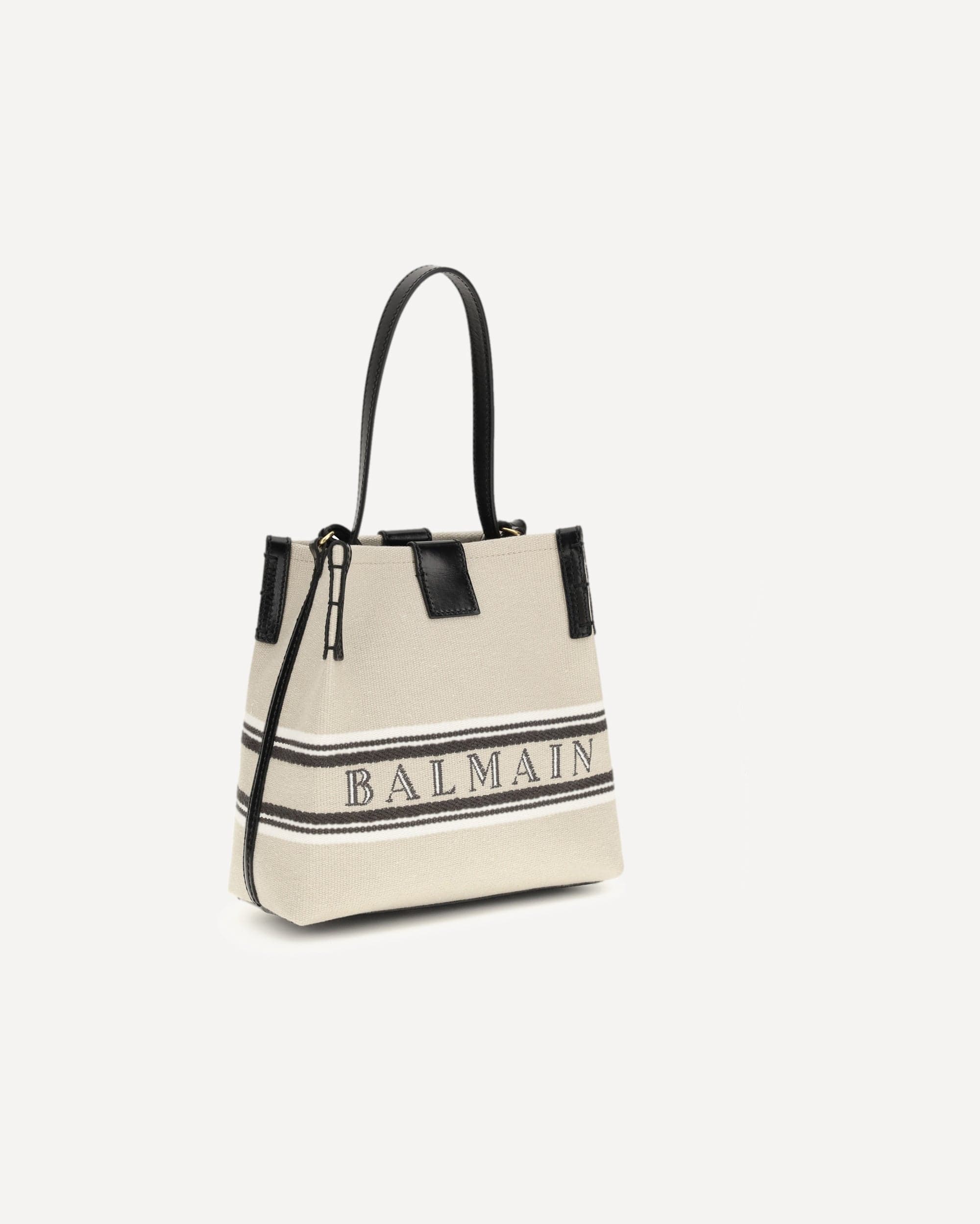 Balmain Bucket Bag In Canvas And Leather