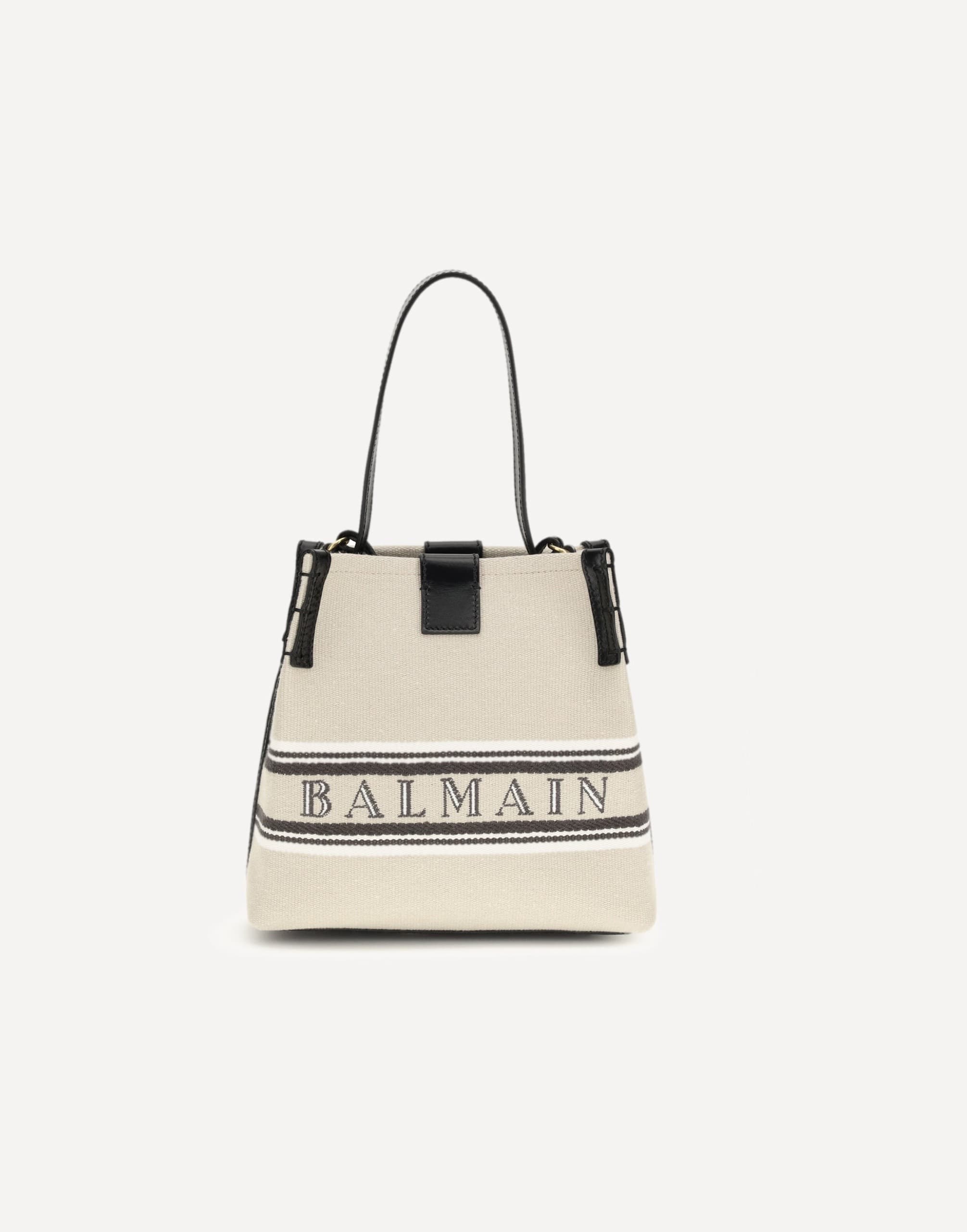 Balmain Bucket Bag In Canvas And Leather