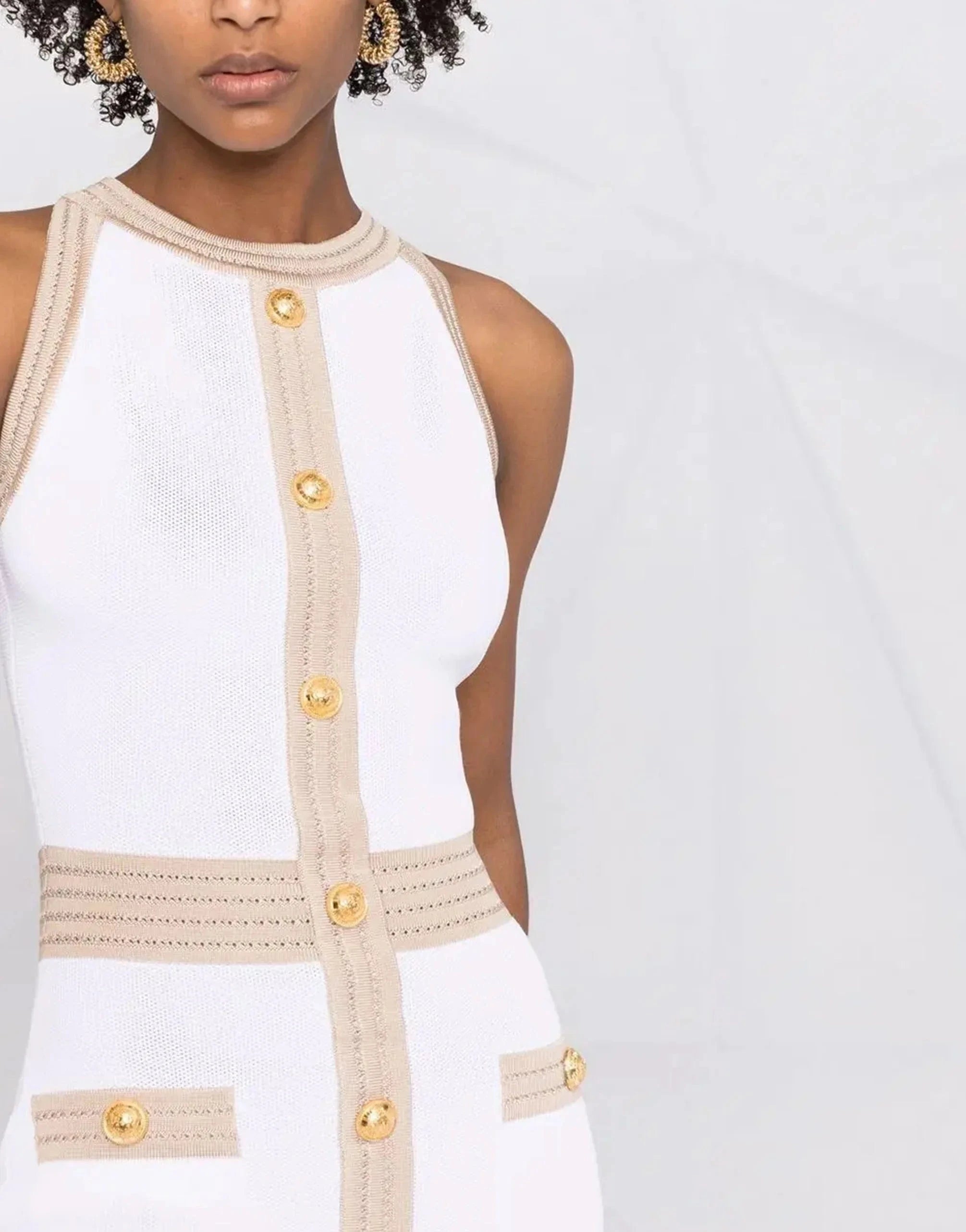 Balmain Contrast-Trim Knitted Mini Dress