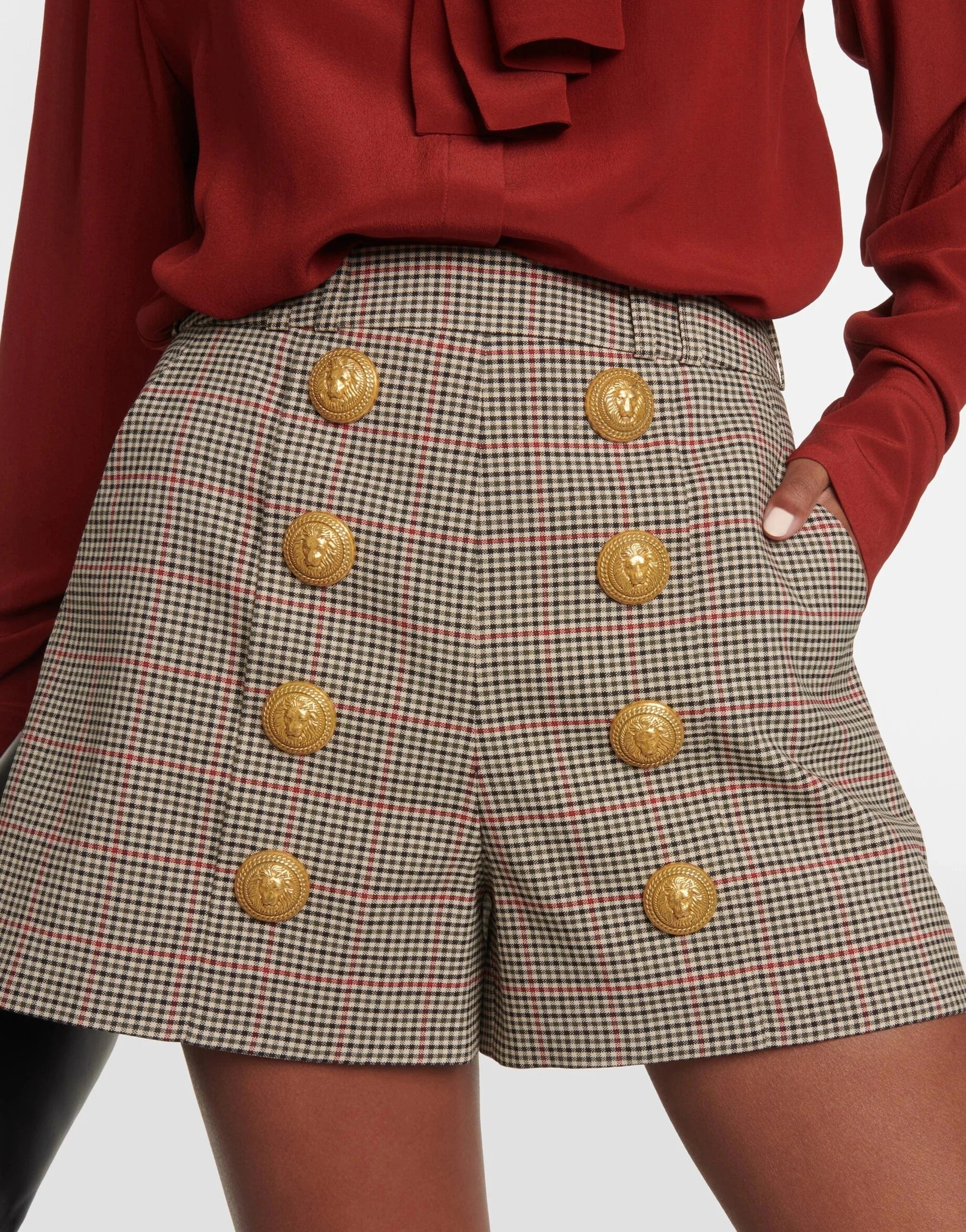 Balmain High-Rise Prince Of Wales Shorts