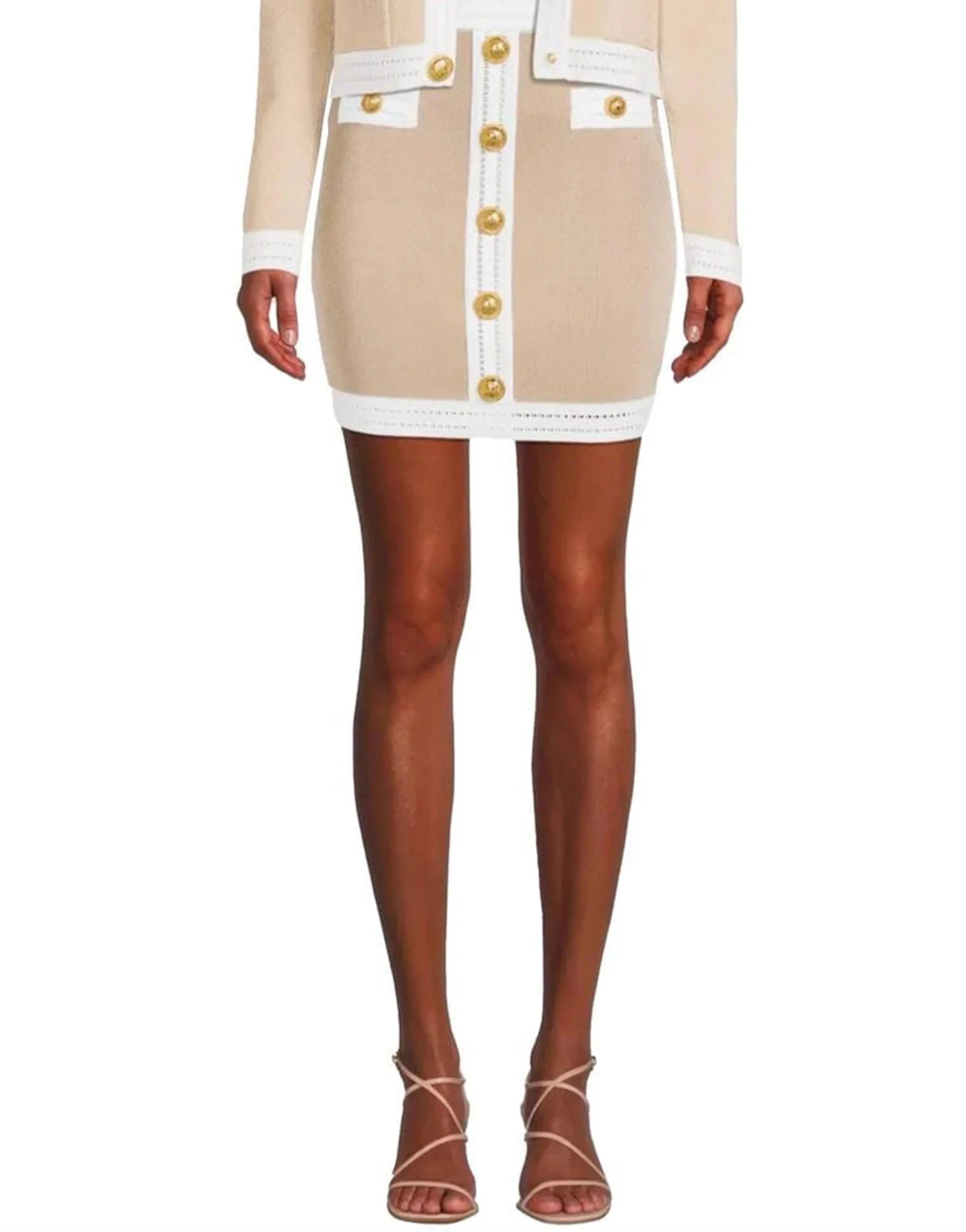 Balmain High Waist Signature Button Mini Skirt
