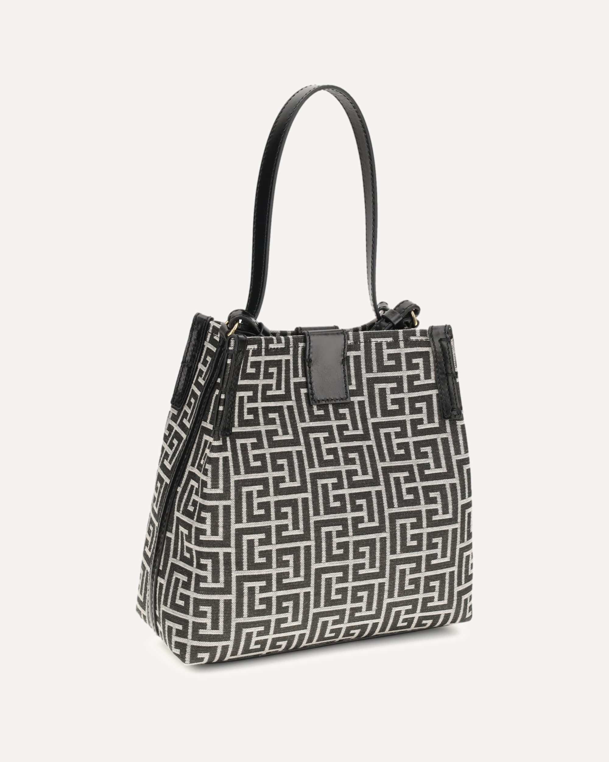 Balmain Jacquard And Leather Release Bucket Bag