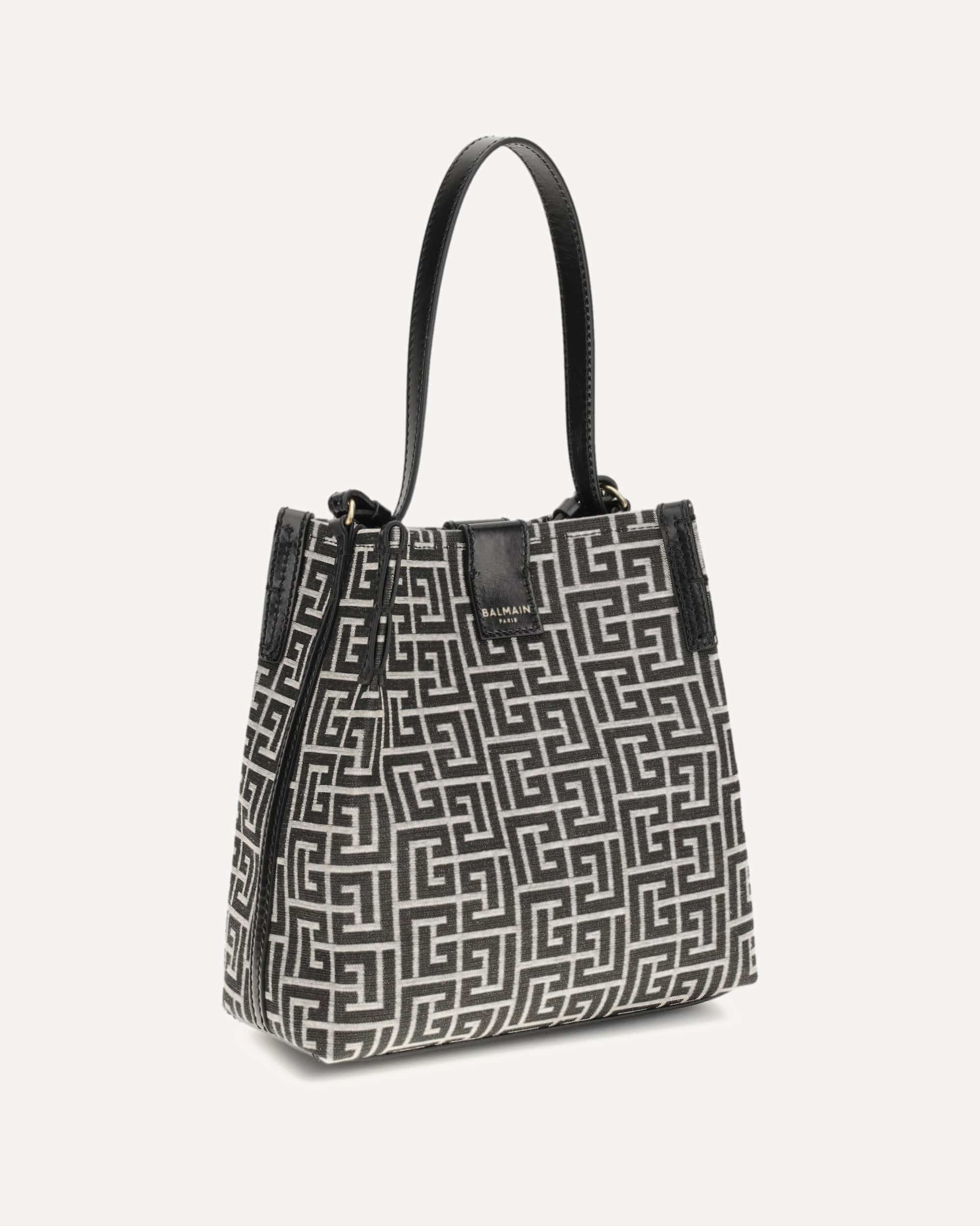 Balmain Jacquard And Leather Release Bucket Bag