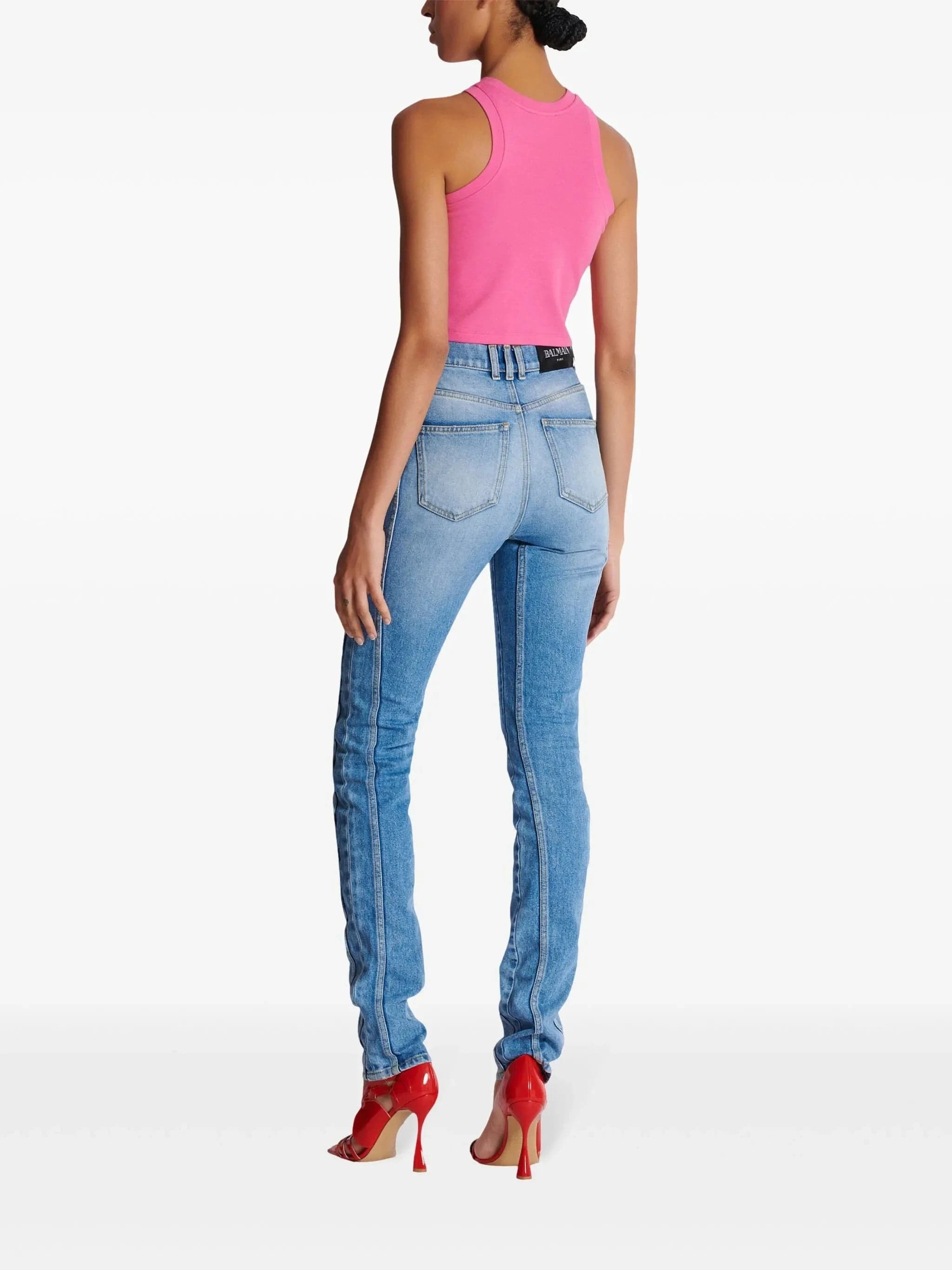 Balmain Logo-Embroidered Cropped Tank Top