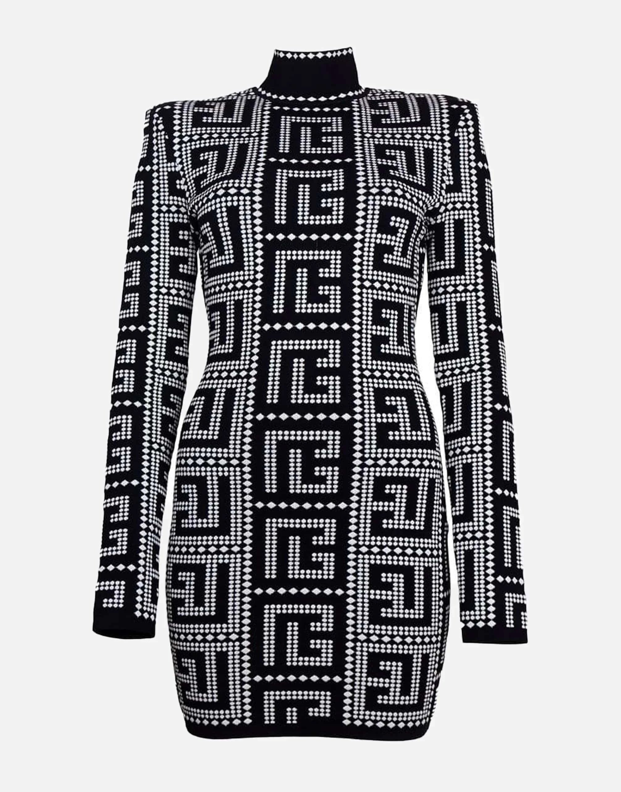Balmain Maxi Monogram Mosaic Long Sleeve Dress