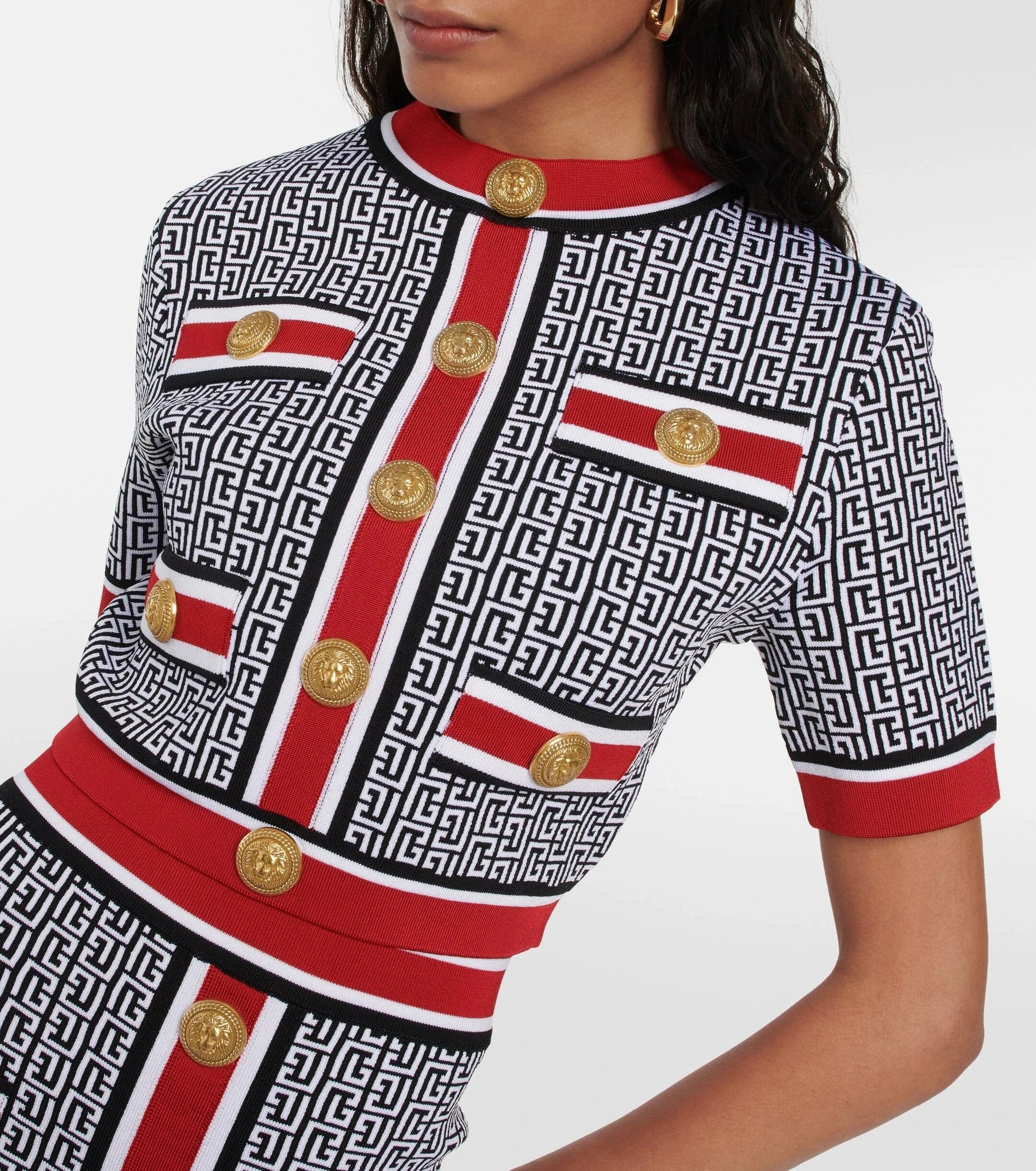 Balmain Monogram Embellished Knit Crop Top