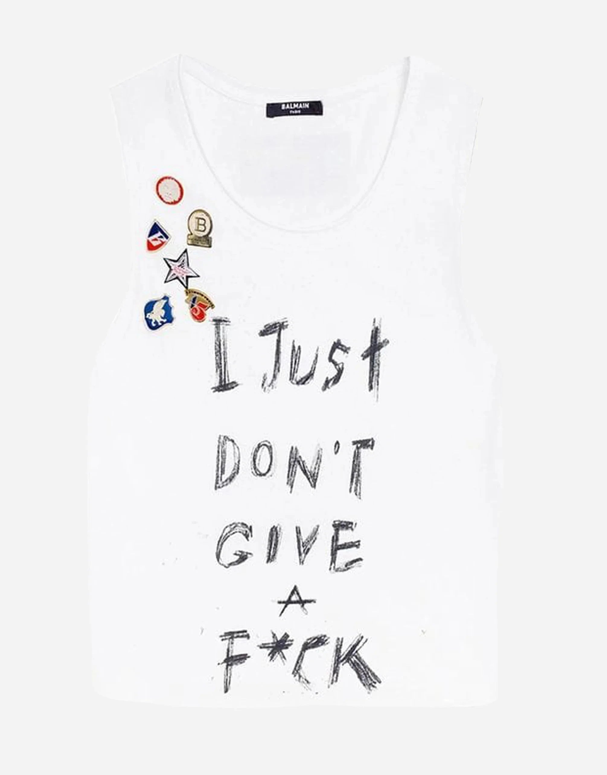 Balmain Printed Cotton Cropped Sleeveless T- Shirt