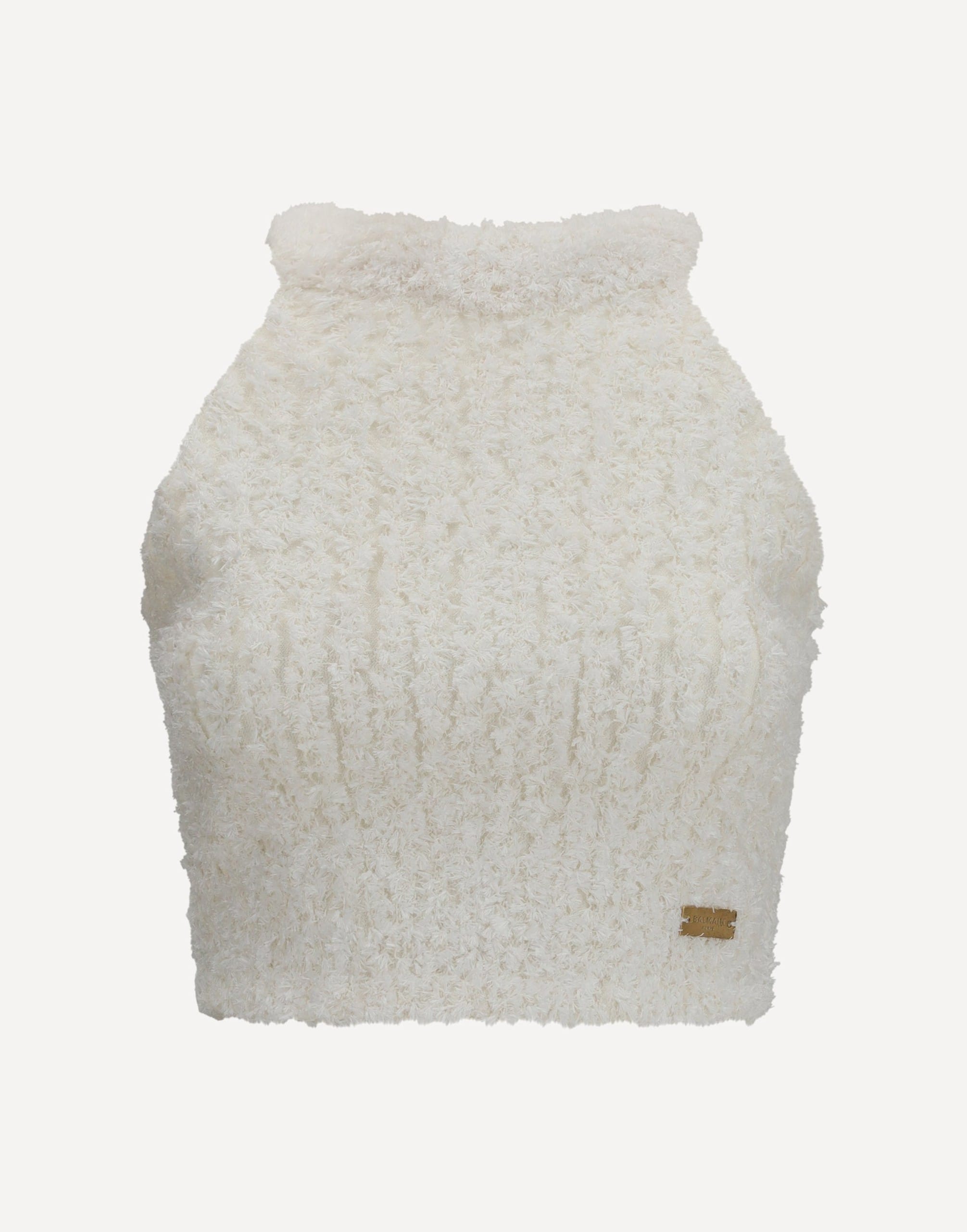 Balmain Sleeveless Crew Neck Tweed Top