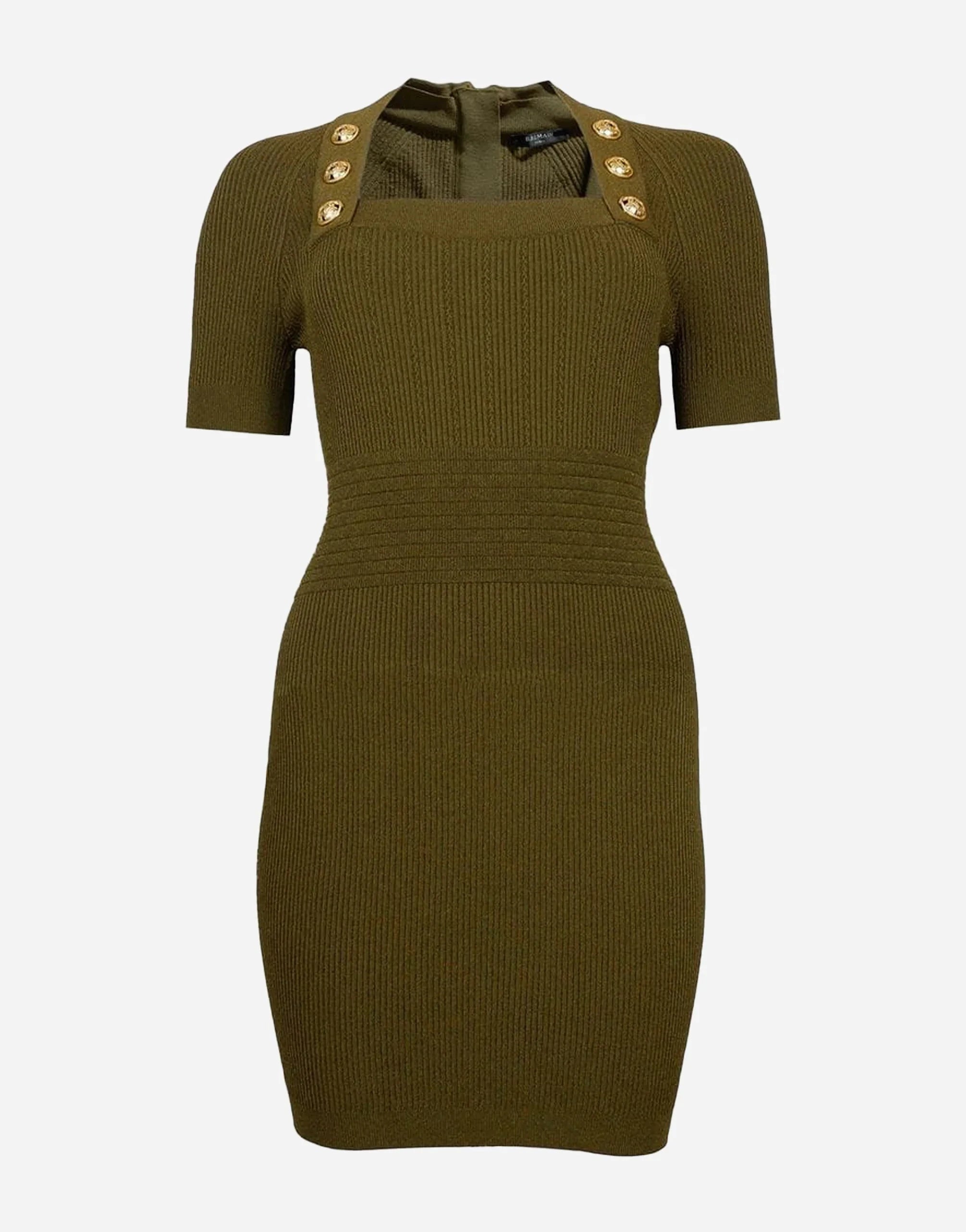 Balmain Square Neck Knit Mini Dress