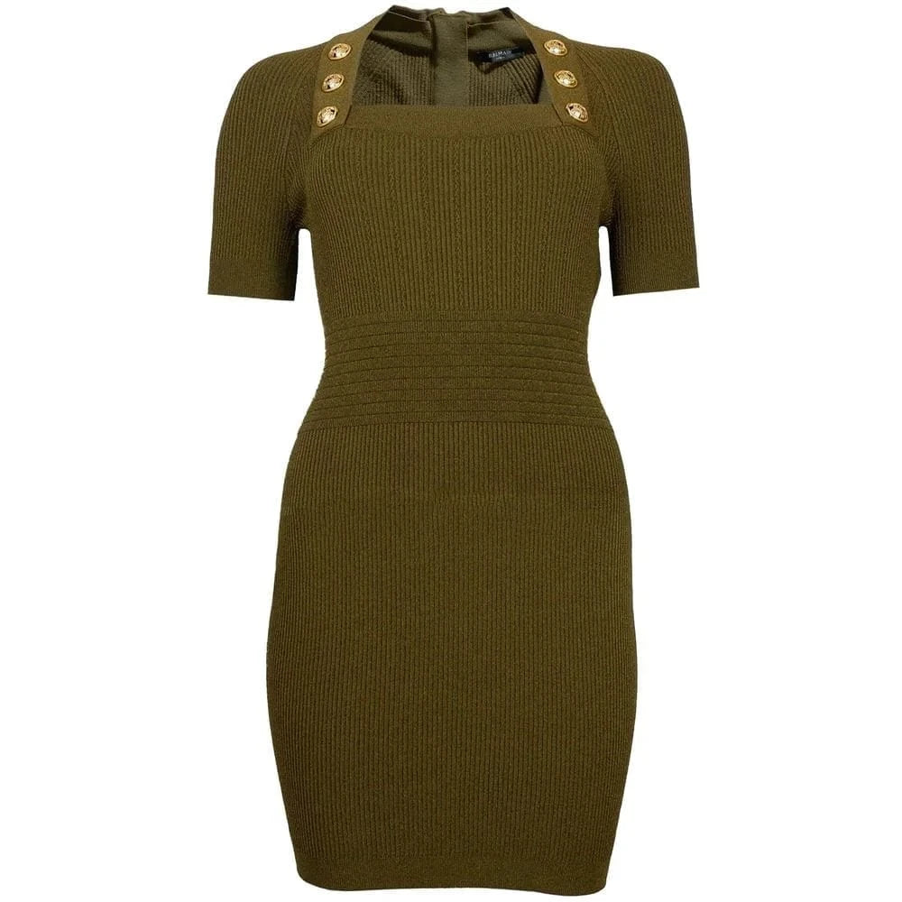 Balmain Square Neck Knit Mini Dress