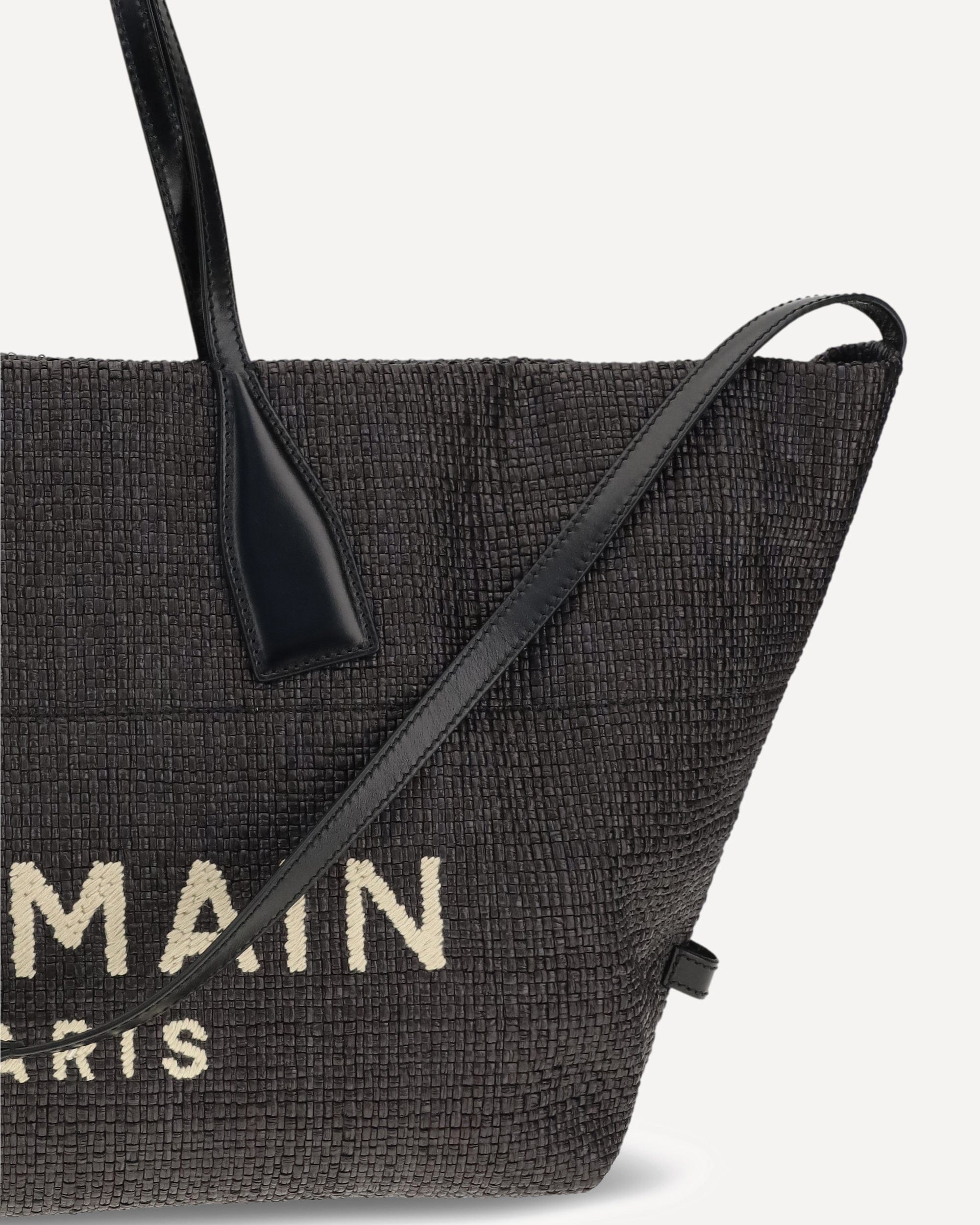 Balmain Track Shoulder Bag In Leather And Raffia