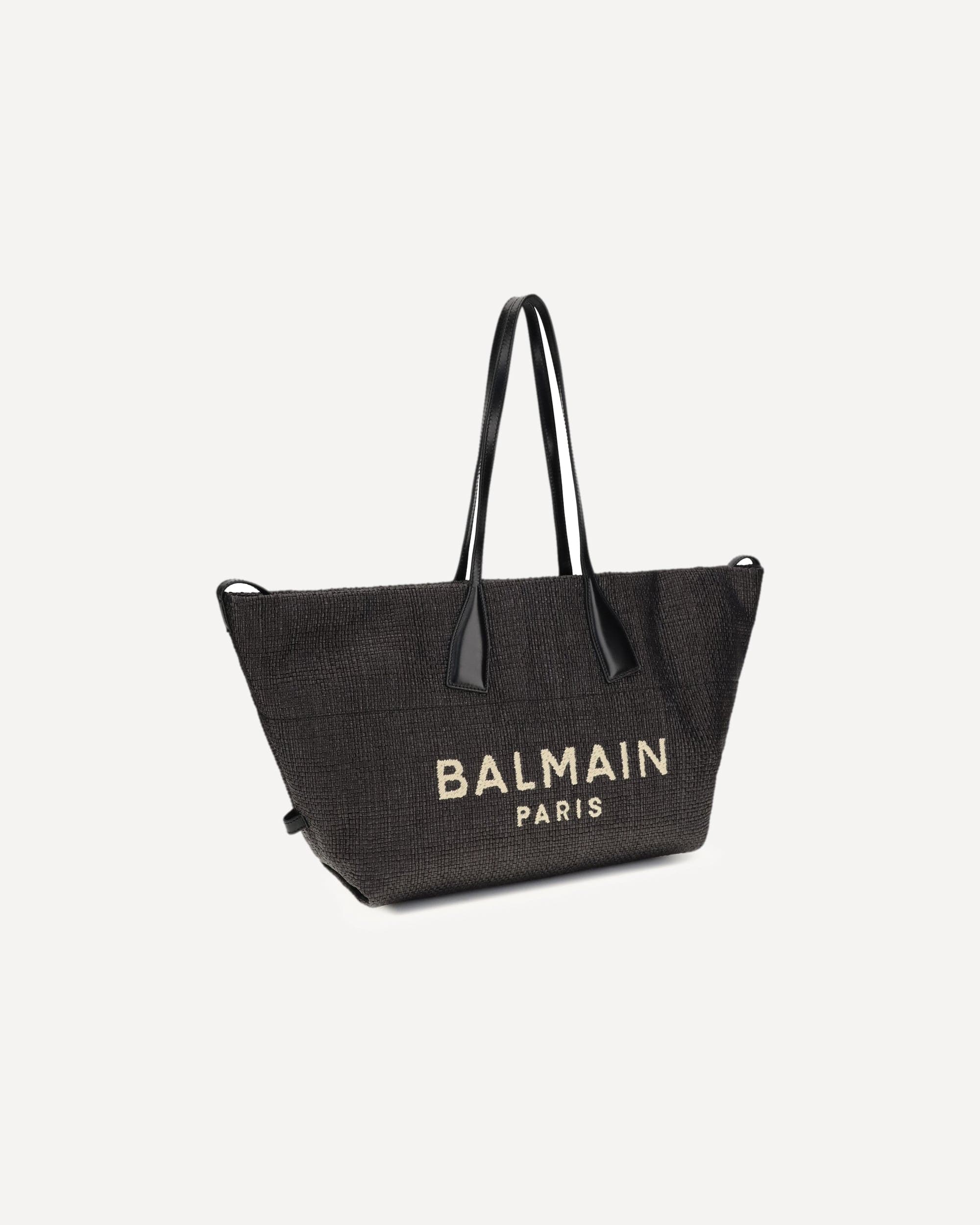 Balmain Track Shoulder Bag In Leather And Raffia