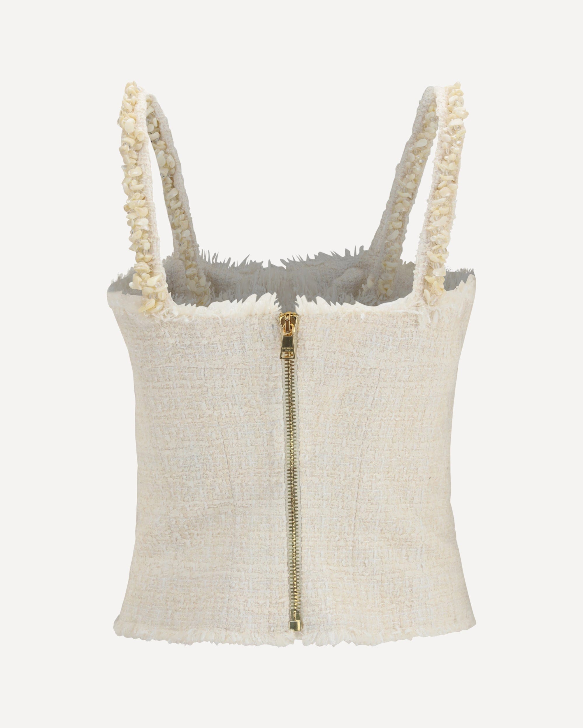 Balmain Tweed Bustier Top With Pearl Straps - alternate view