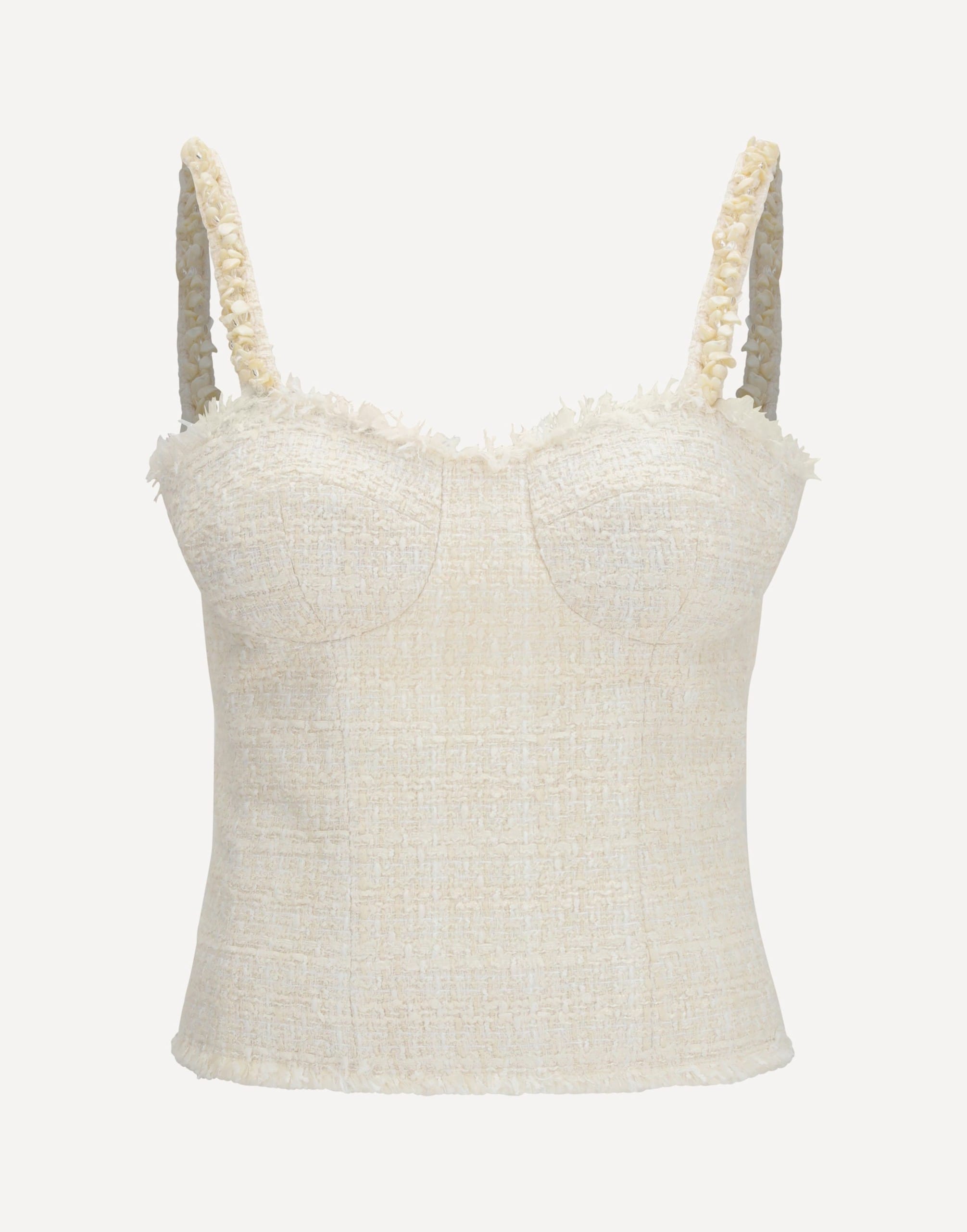 Balmain Balmain Tweed Bustier Top With Pearl Straps