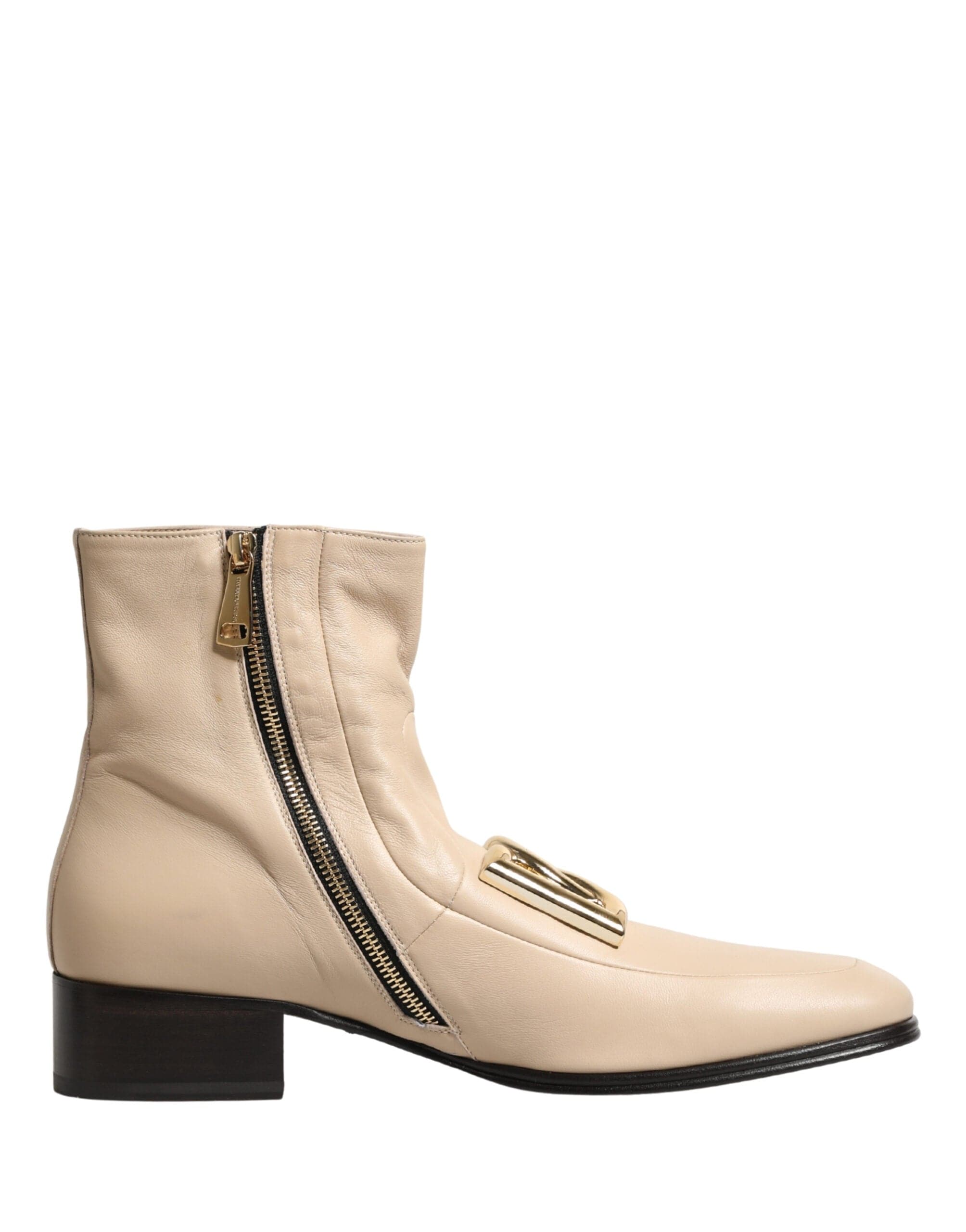 Dolce & Gabbana Botines de tobillo de cuero beige con placa de logo