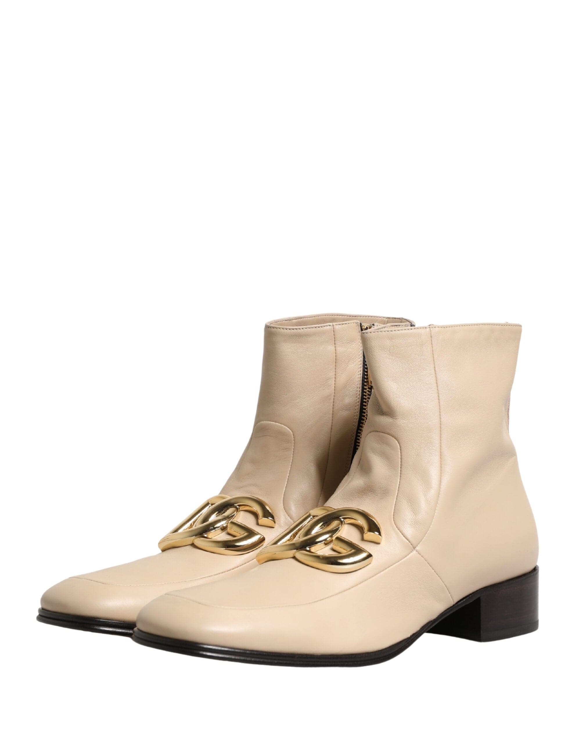 Beige Logo Plaque Ankle Boots - alternate view