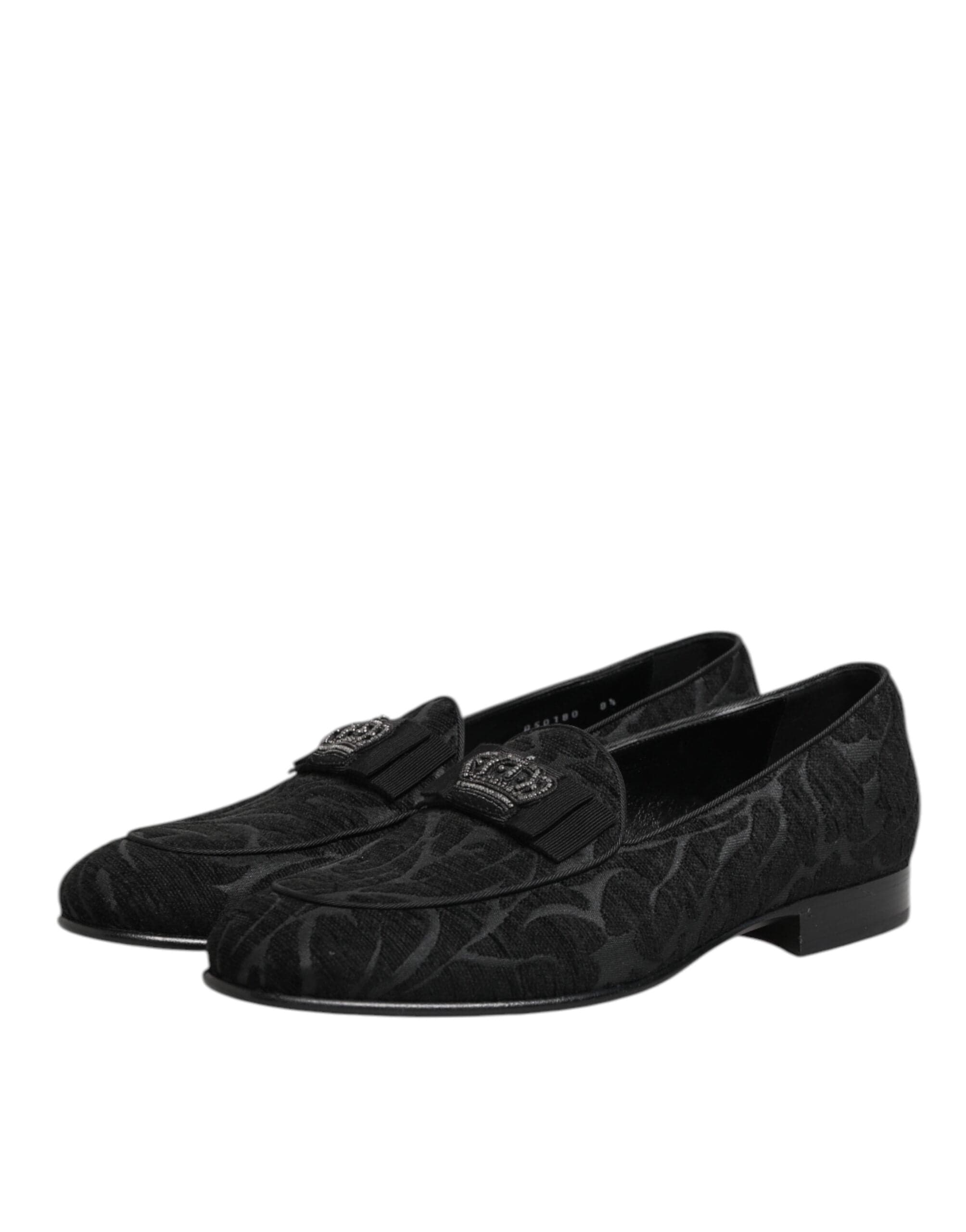 Dolce & Gabbana Black Brocade Crown Loafers Dress Shoes