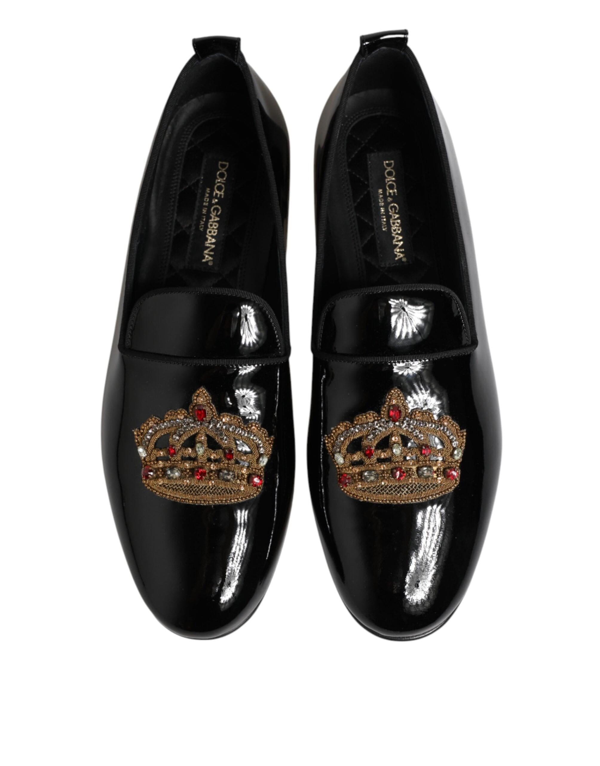 Dolce & Gabbana Black Leather Gold Crown Mens Loafers Shoes