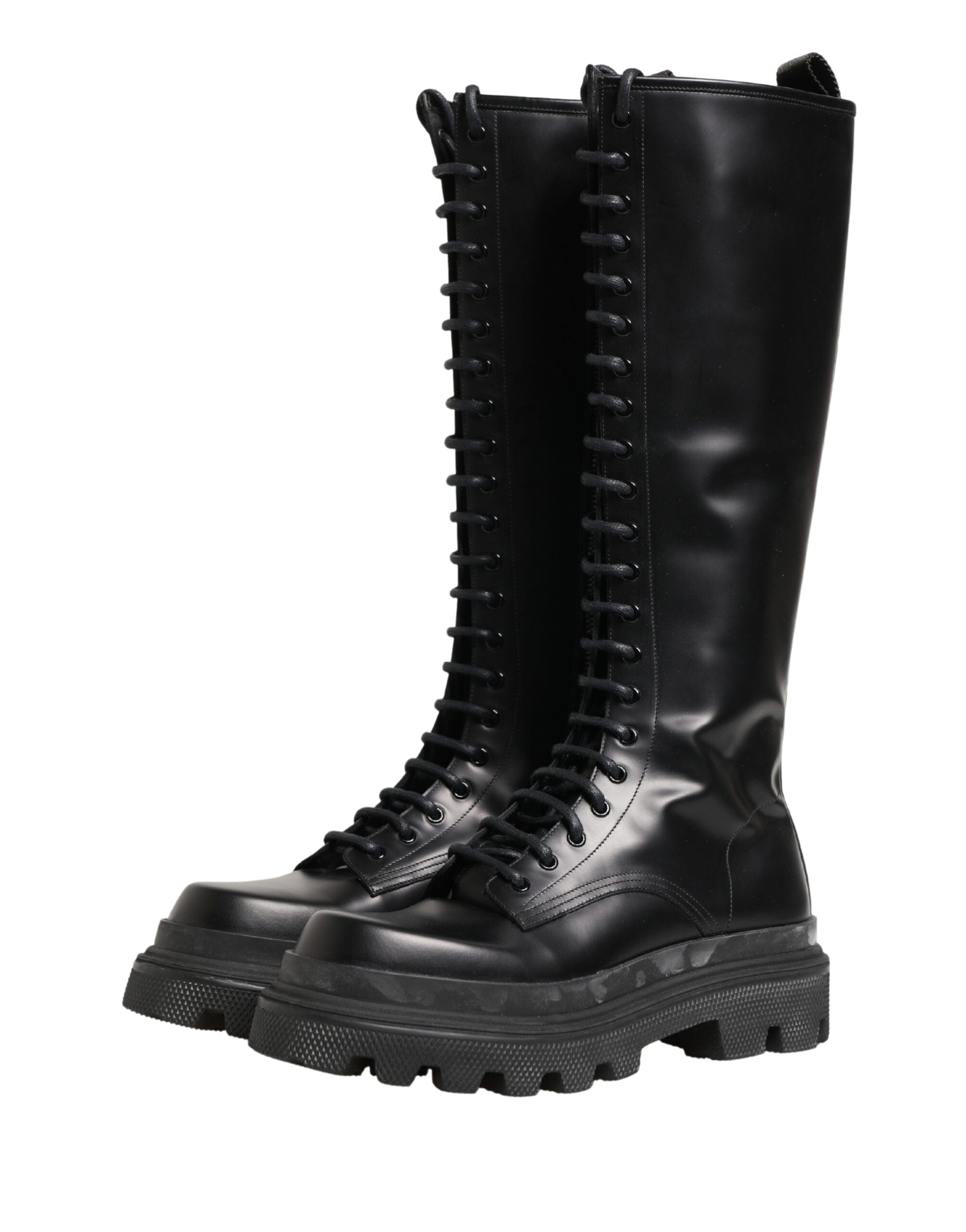 Leather Lace-Up Knee-High Combat Boots - alternate view