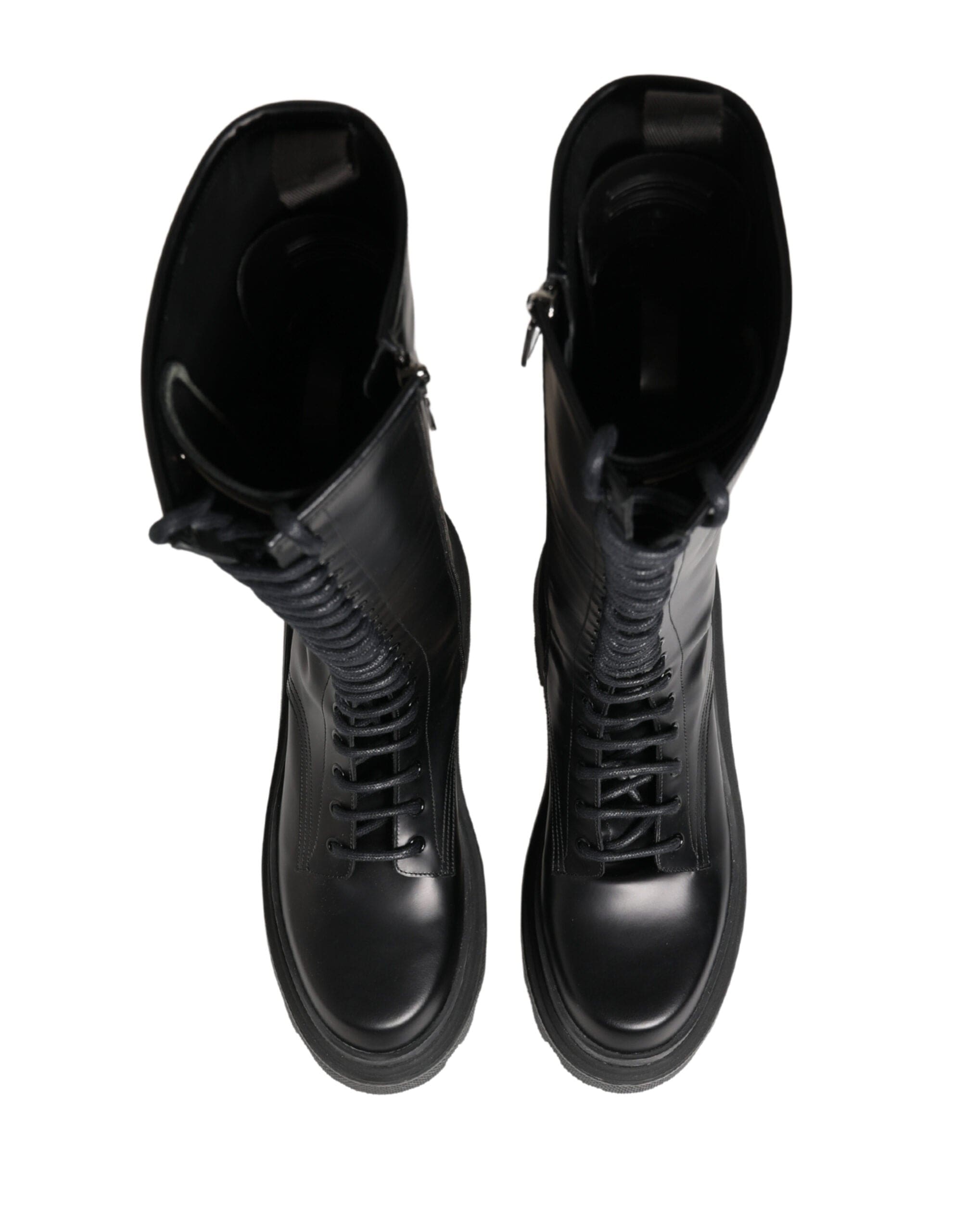 Dolce & Gabbana 블랙 가죽 니하이 레이스업 부츠 신발