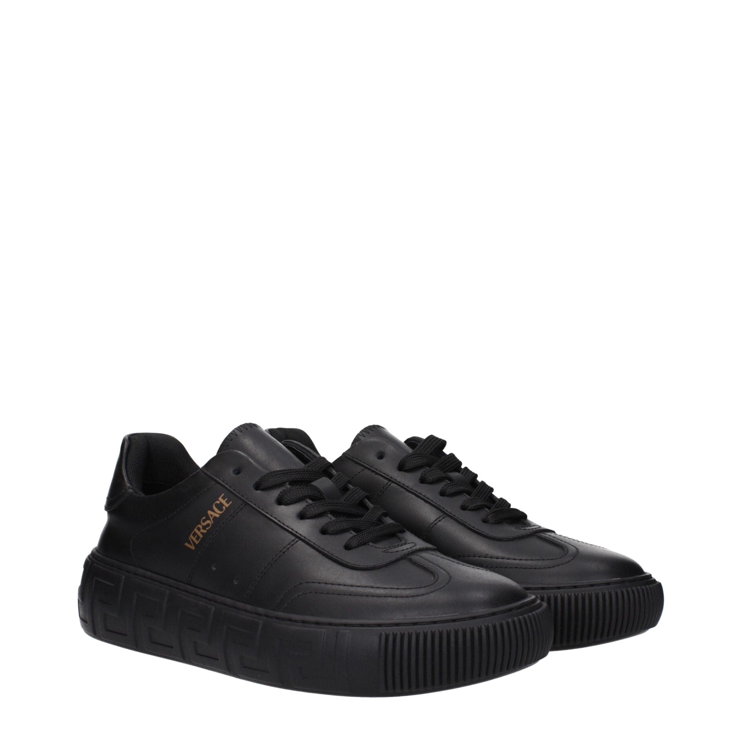 Versace Black Leather Low Tops
