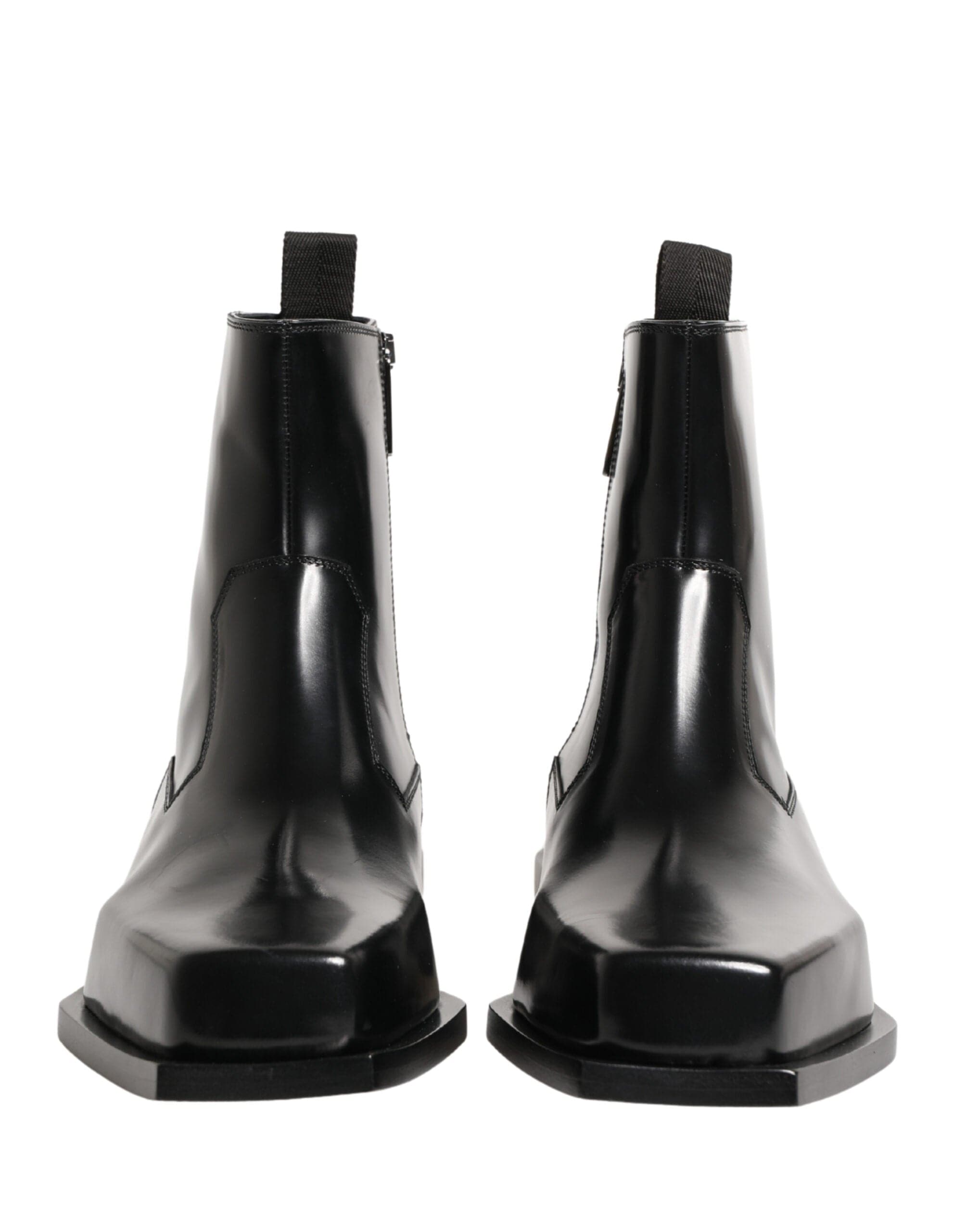 Dolce & Gabbana Black Leather Zip Closure Ankle Boots Shoes