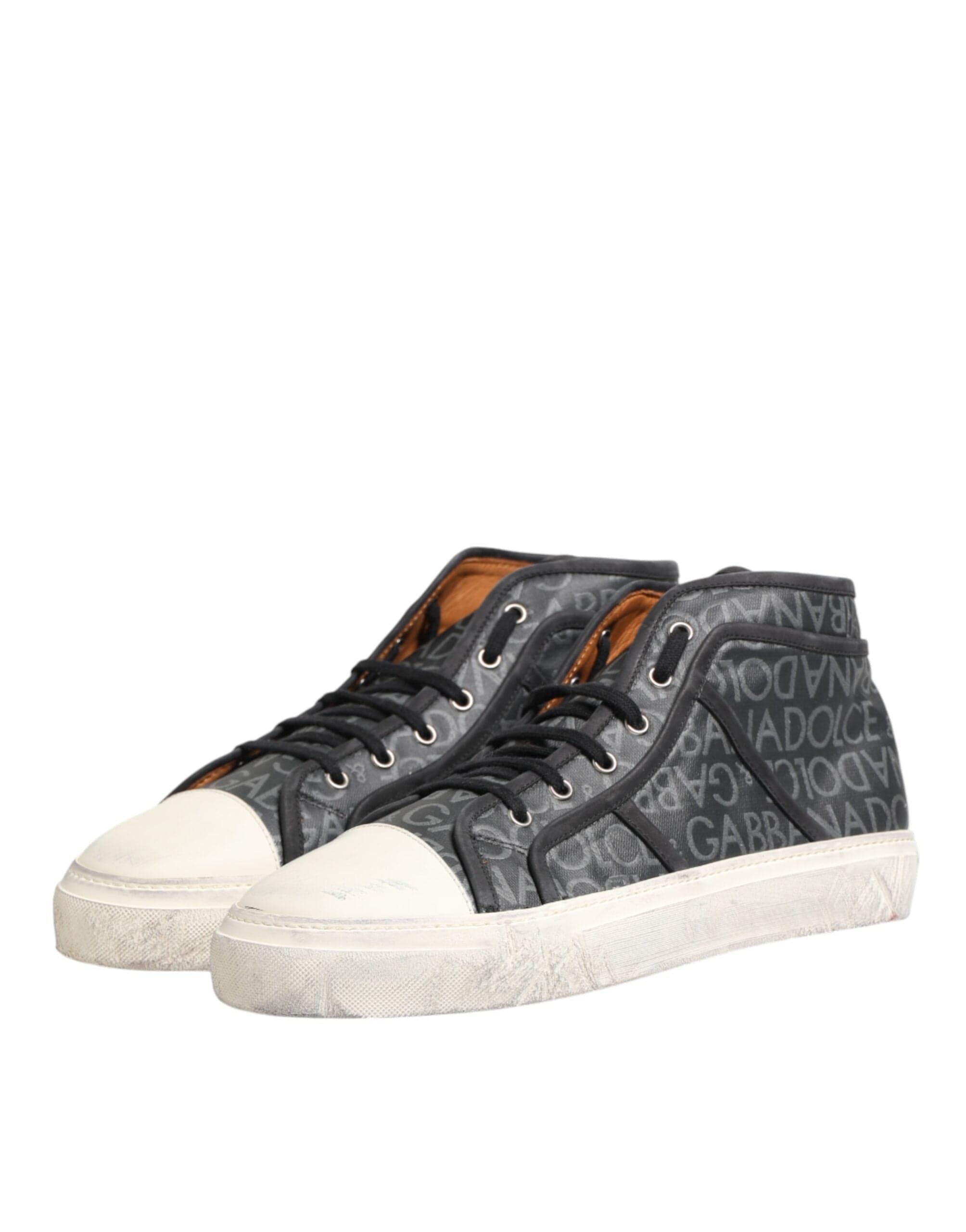 Dolce & Gabbana Distressed Logo-Print High-Top Sneakers - alternate view