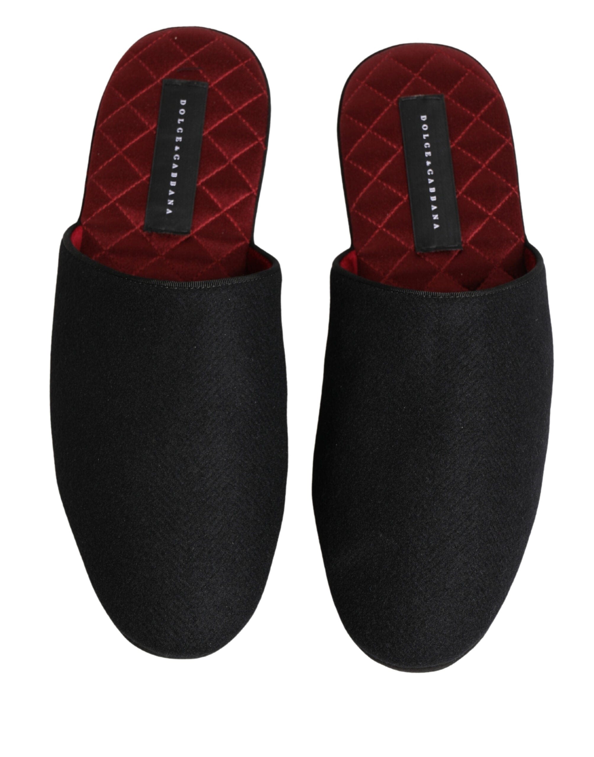 Dolce & Gabbana Chinelos de Lã Preta com Cashmere Vermelho Matelassado
