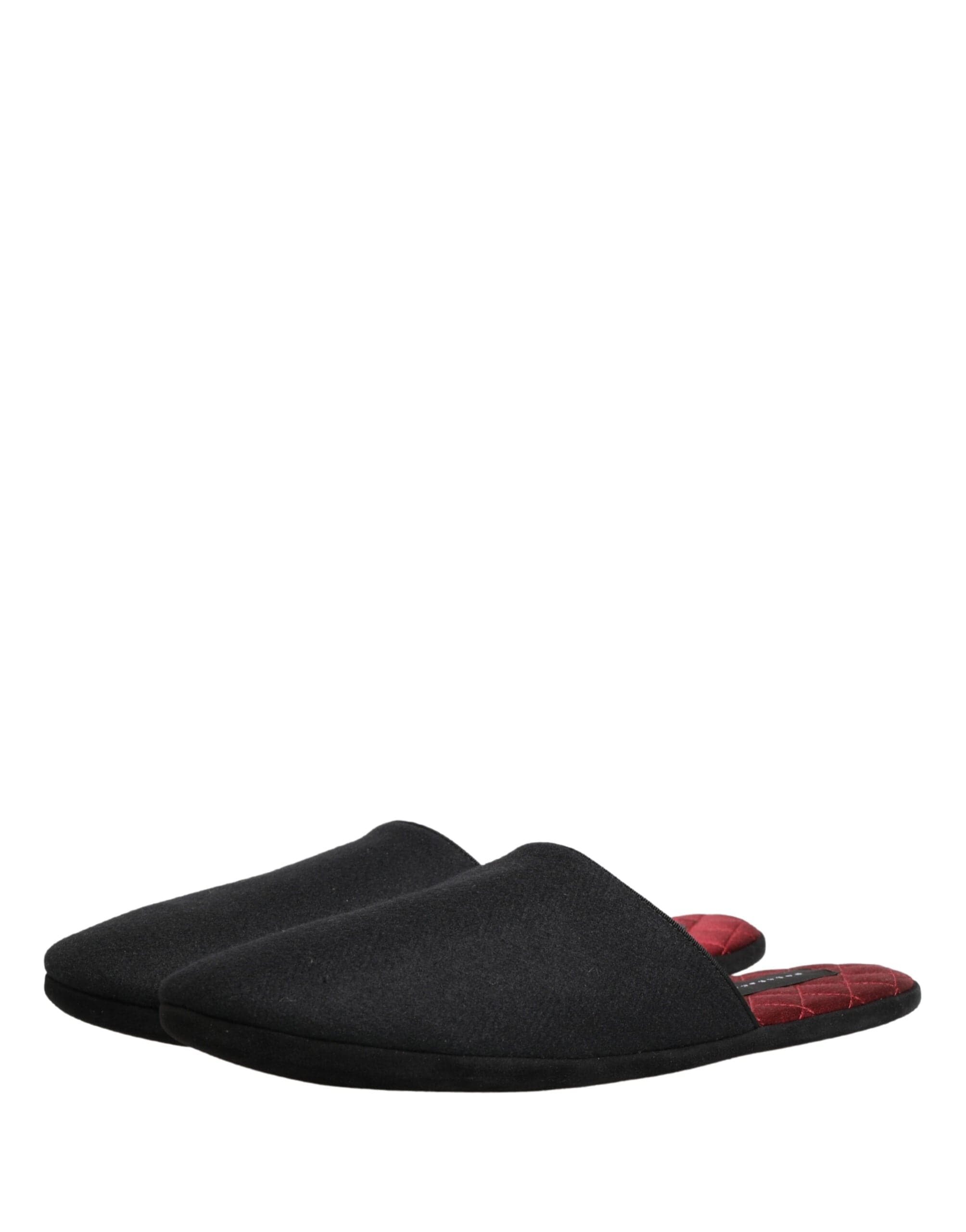 Dolce & Gabbana Chinelos de Lã Preta com Cashmere Vermelho Matelassado
