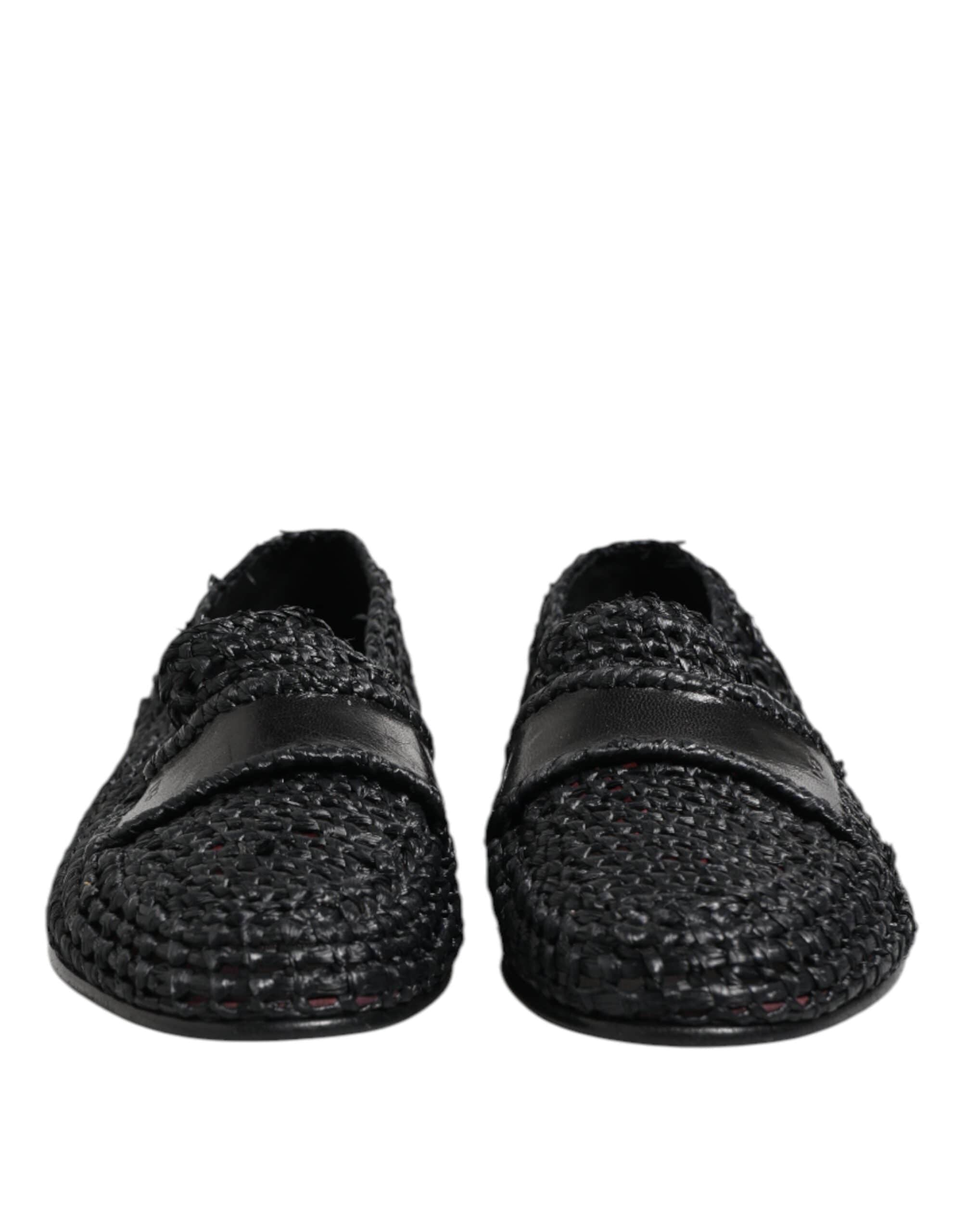 Dolce & Gabbana Black Woven Leather Slip On Loafers Men Shoes
