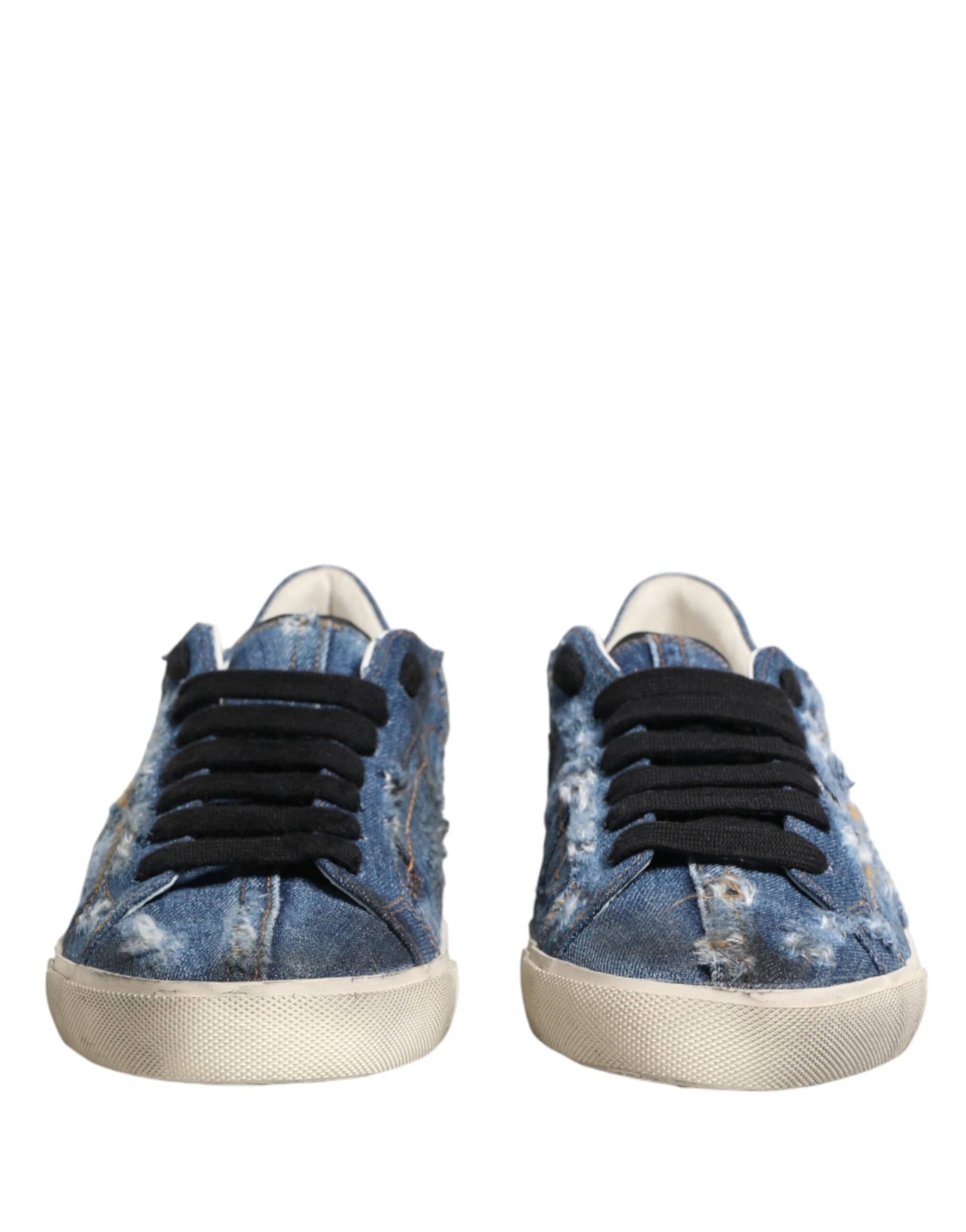 Dolce & Gabbana Tênis Baixo em Jeans Azul com Efeito Desgastado