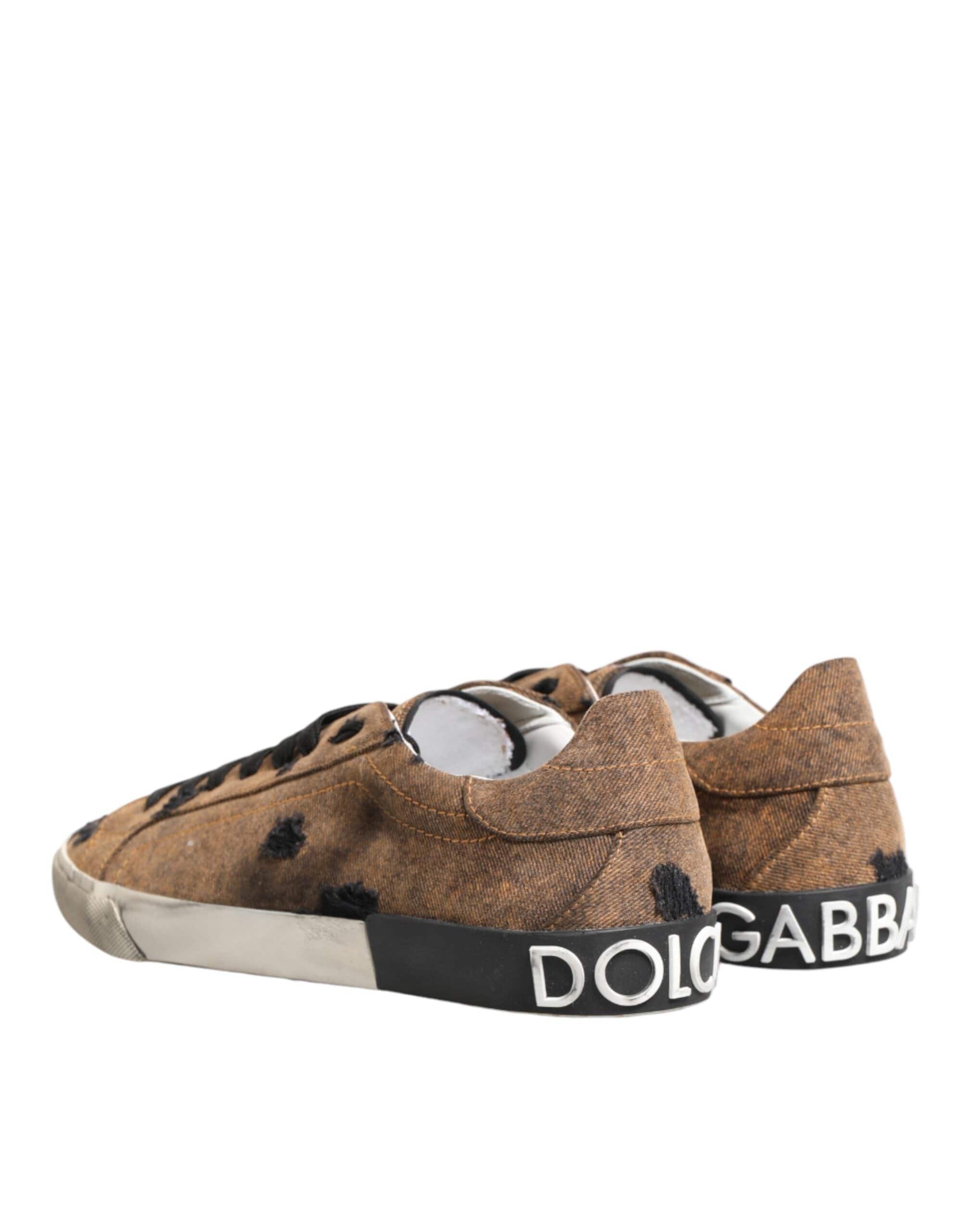 Dolce & Gabbana Коричнево-черные кеды из денима с нашивками