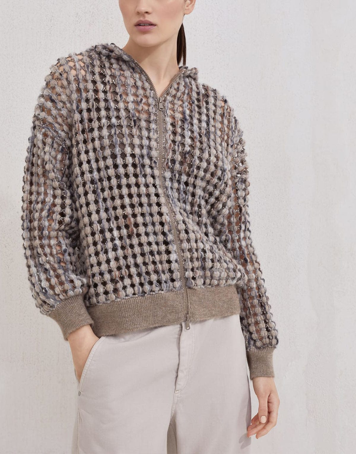 Brunello Cucinelli Balloon Net Embroidery Hoodie