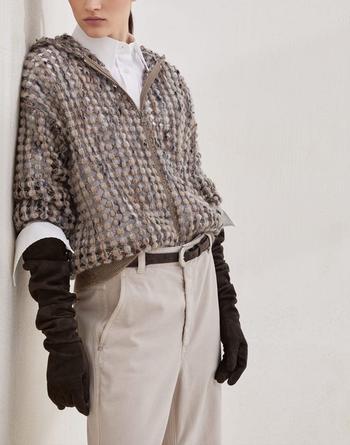 Brunello Cucinelli Balloon Net Embroidery Hoodie