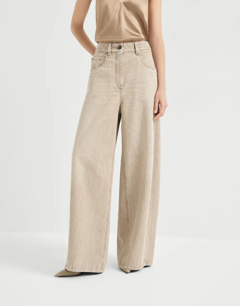 Brunello Cucinelli Beige Authentic Denim Wide Monili Jeans