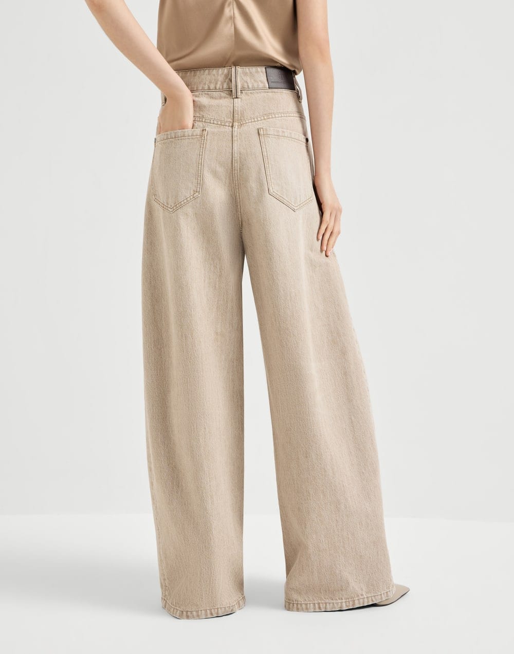 Brunello Cucinelli Beige Authentic Denim Wide Monili Jeans