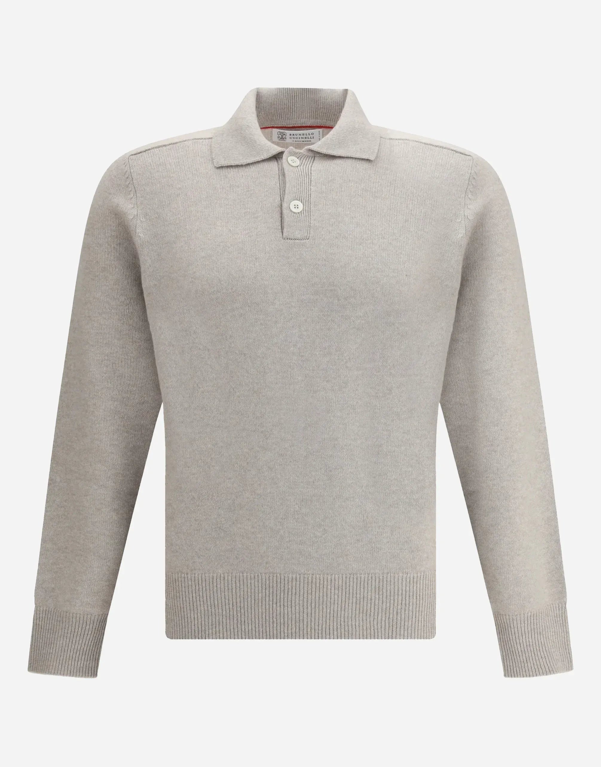 Brunello Cucinelli Beige Long-Sleeve Cashmere Polo Shirt