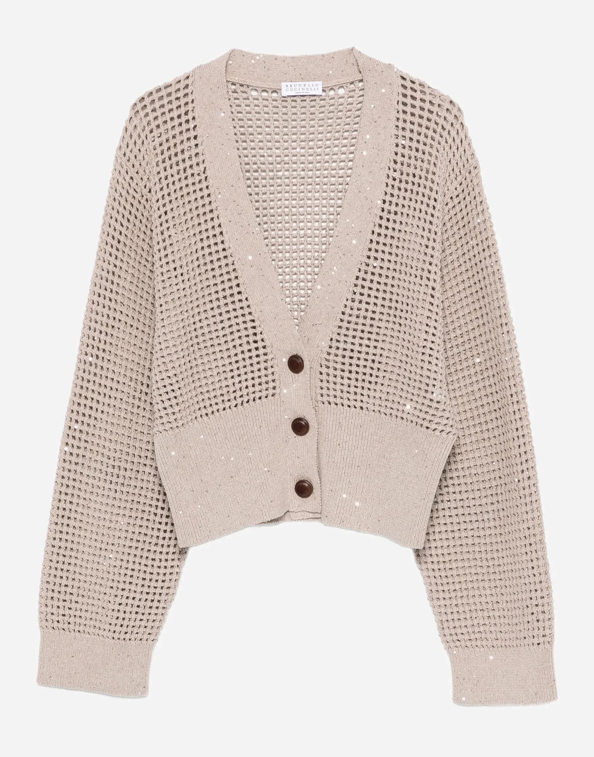 Brunello Cucinelli Beige Sequin-Embellished Cardigan