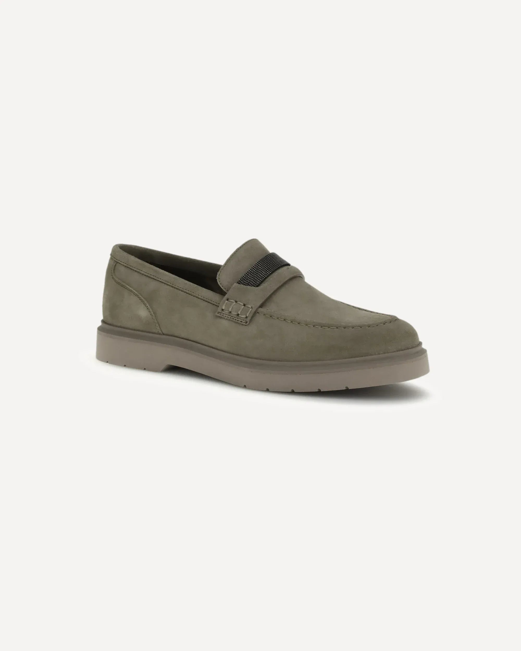 Brunello Cucinelli Beige Suede Penny Monili Loafers - alternate view