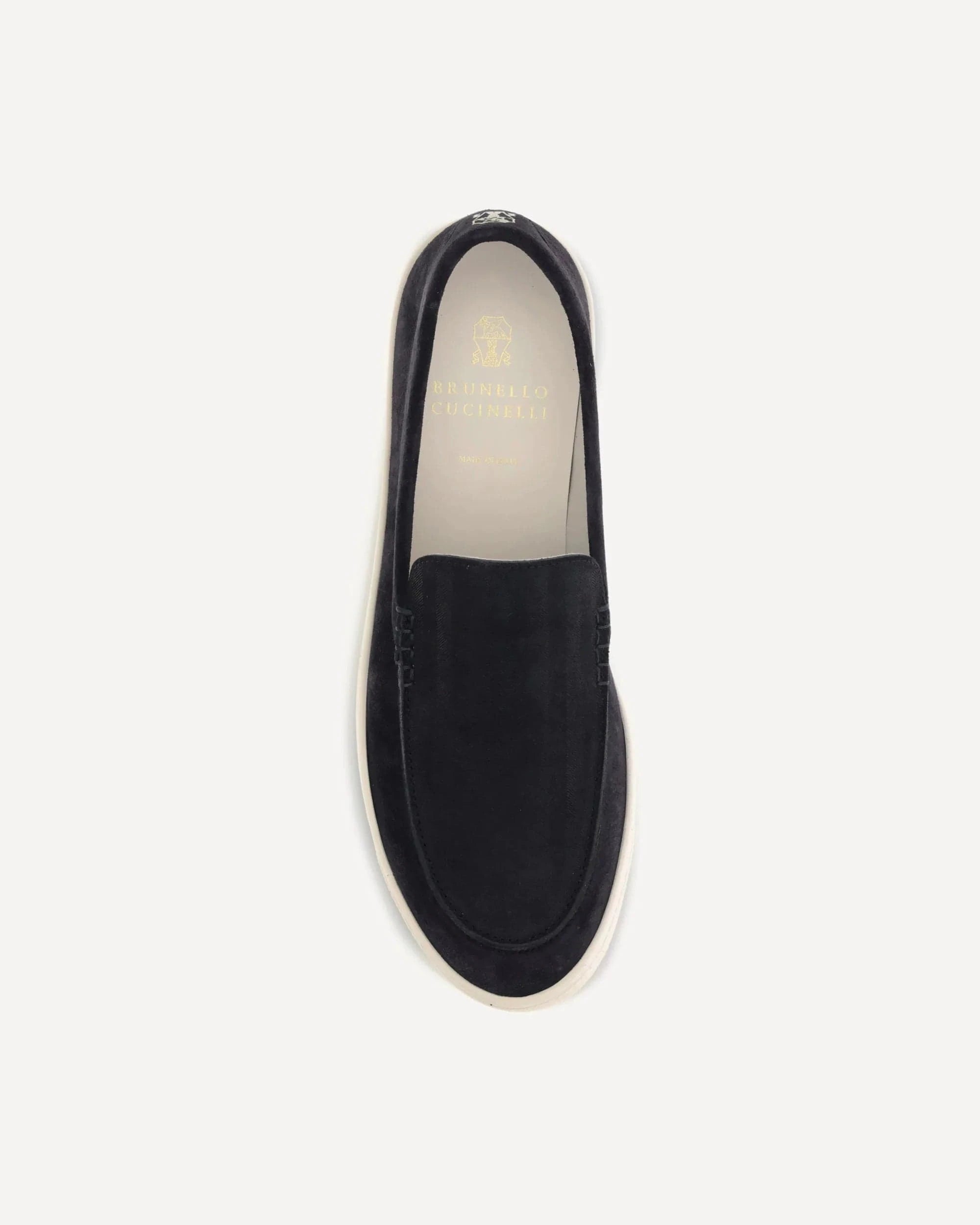 Brunello Cucinelli Black Chevron-Effect Suede Loafers