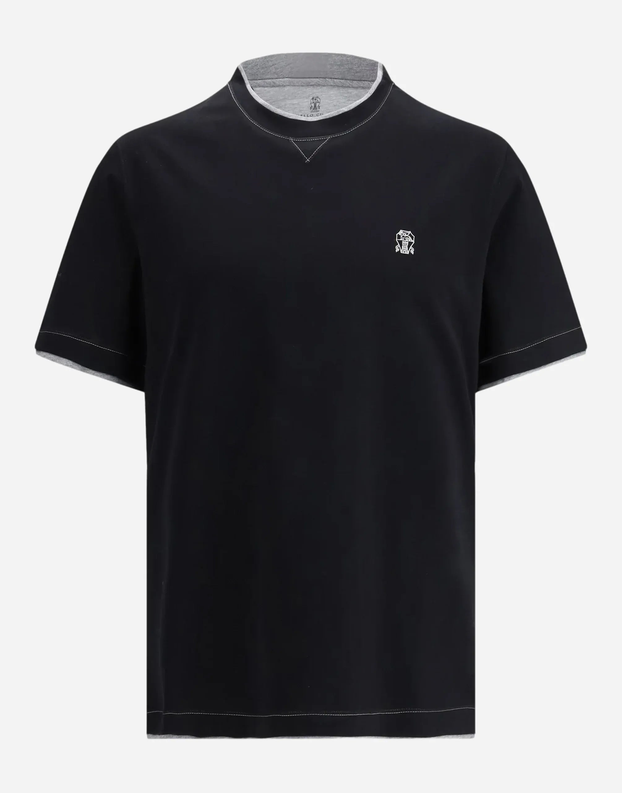 Brunello Cucinelli Black Cotton Jersey Crew Neck Logo T-Shirt