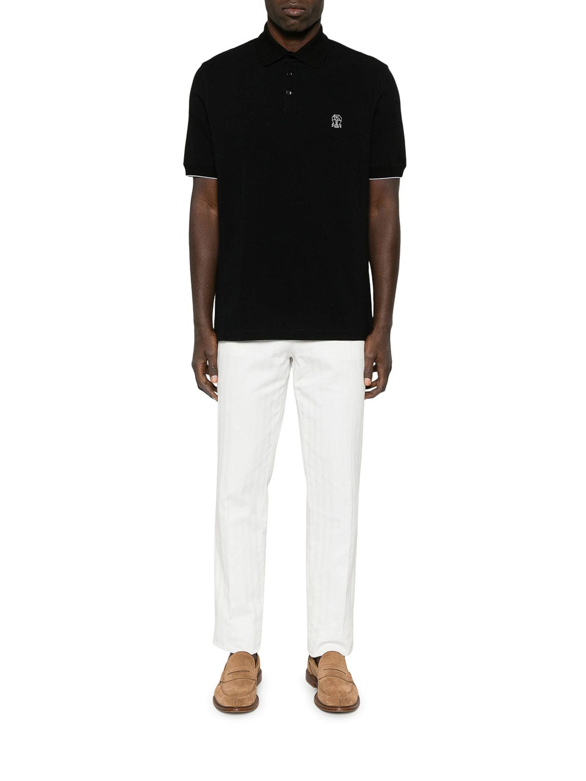 Brunello Cucinelli Black Cotton Piqué Logo Polo Shirt