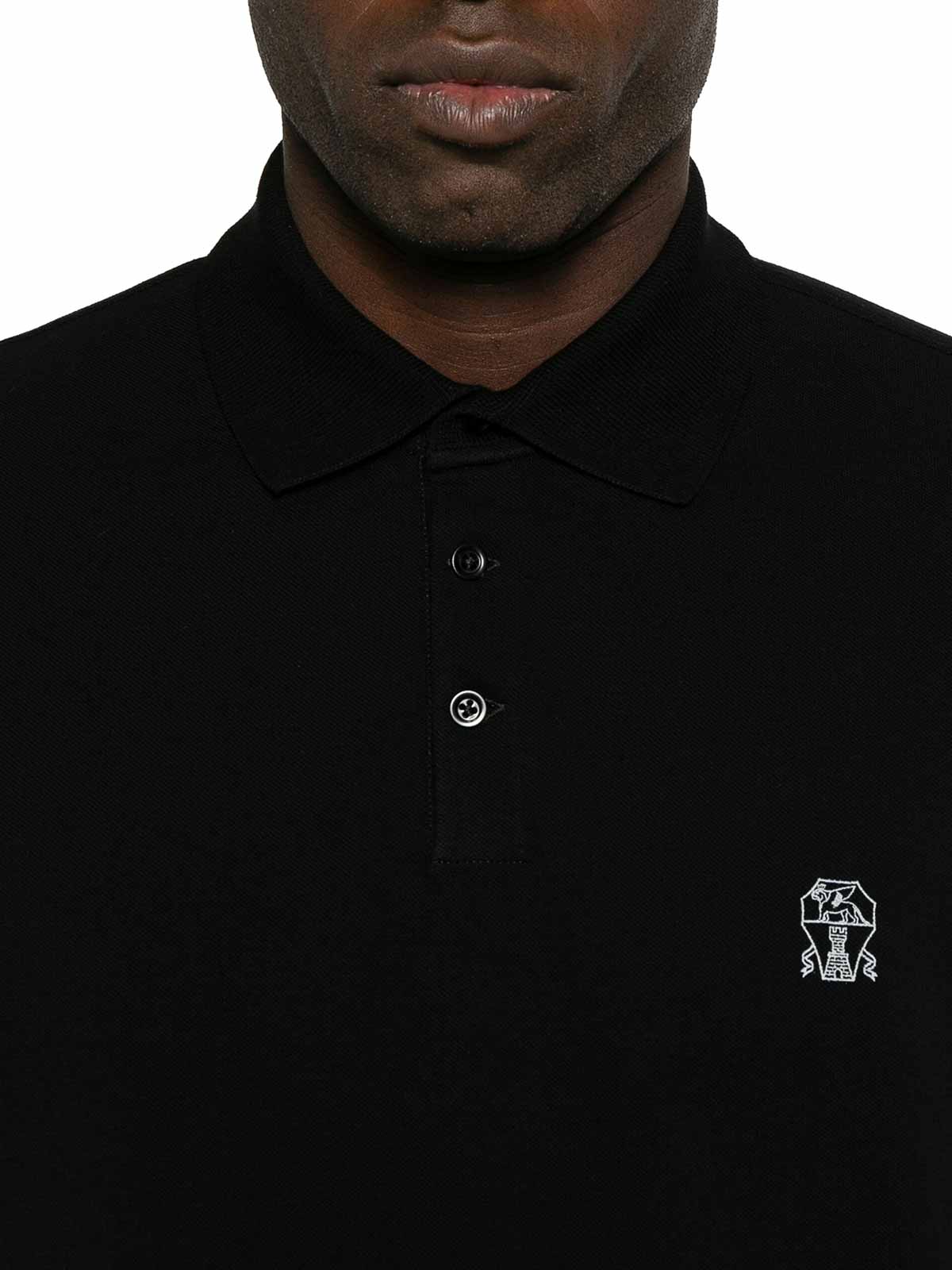 Brunello Cucinelli Black Cotton Piqué Logo Polo Shirt